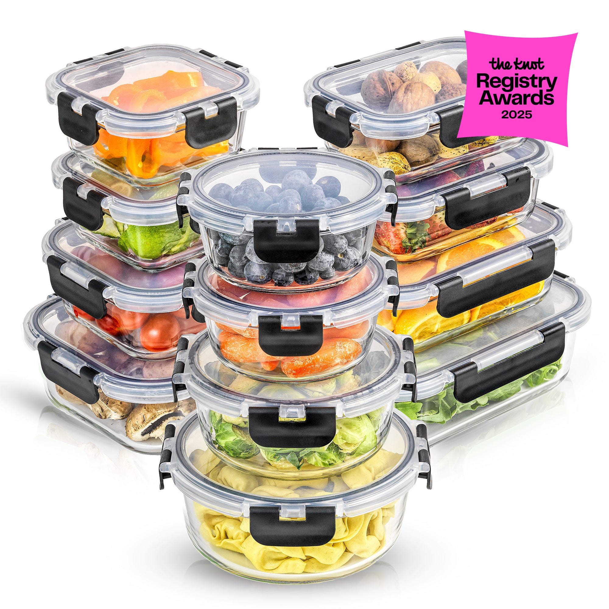 JoyFul 12 Glass Storage Containers with Leakproof Lids Set