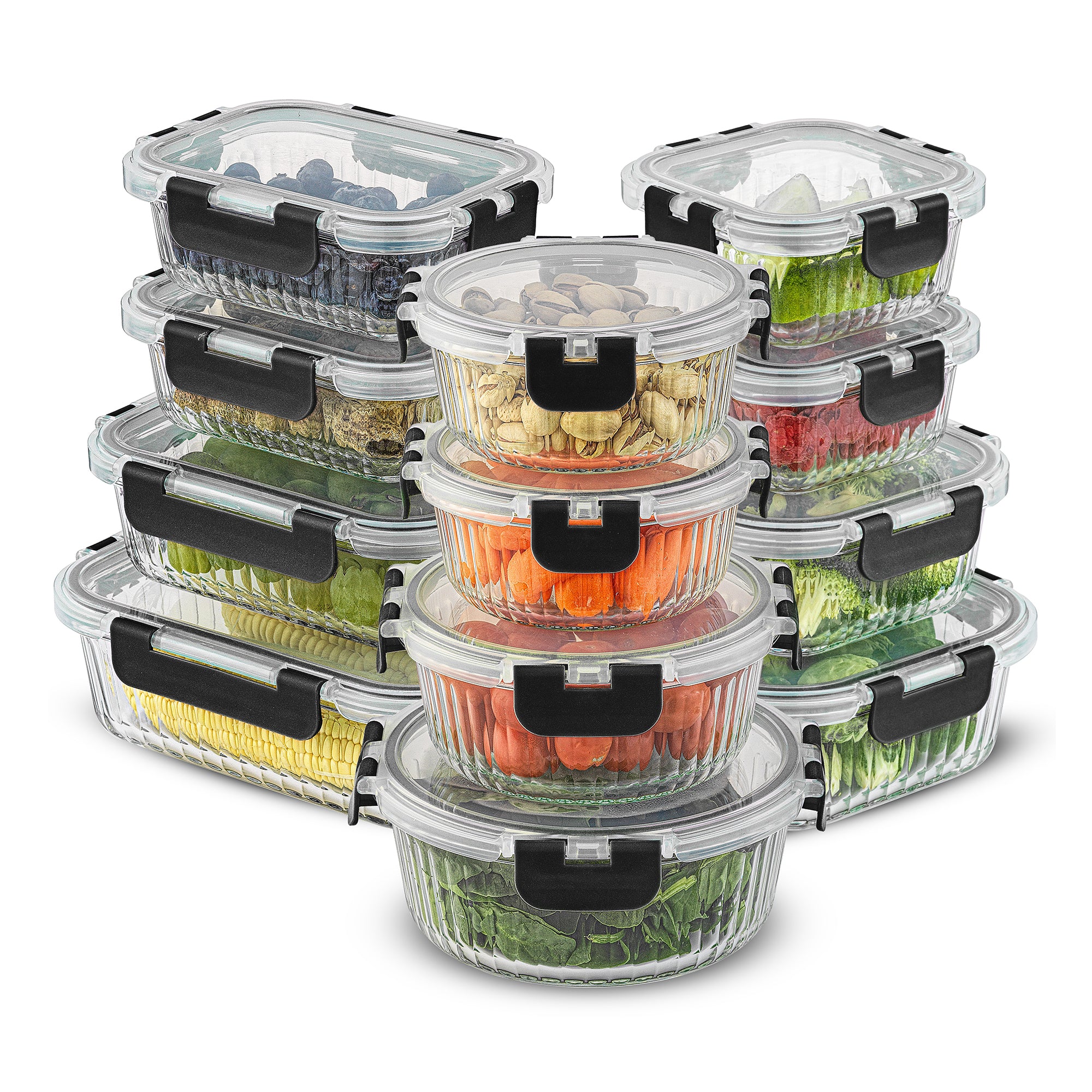 JoyJolt 12 Fluted Glass Containers & Leakproof Lids