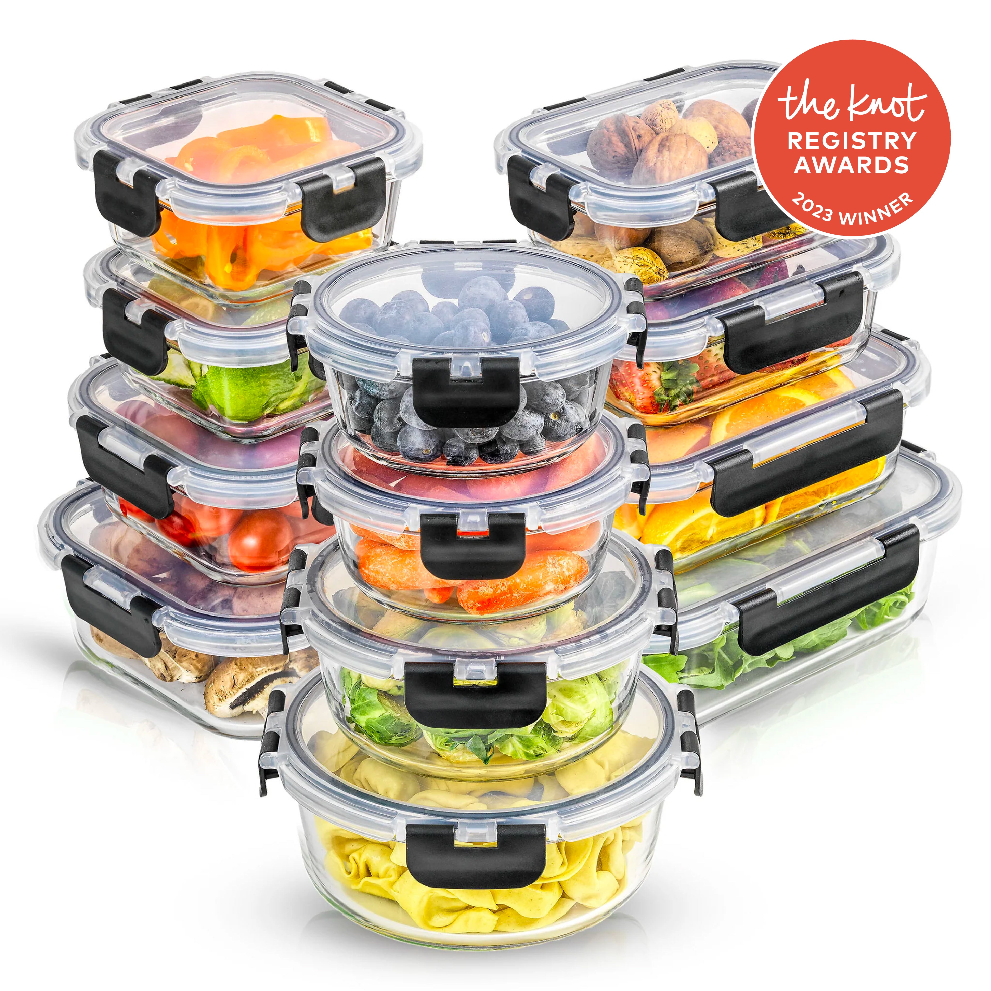 JoyFul 12 Glass Storage Containers with Leakproof Lids Set