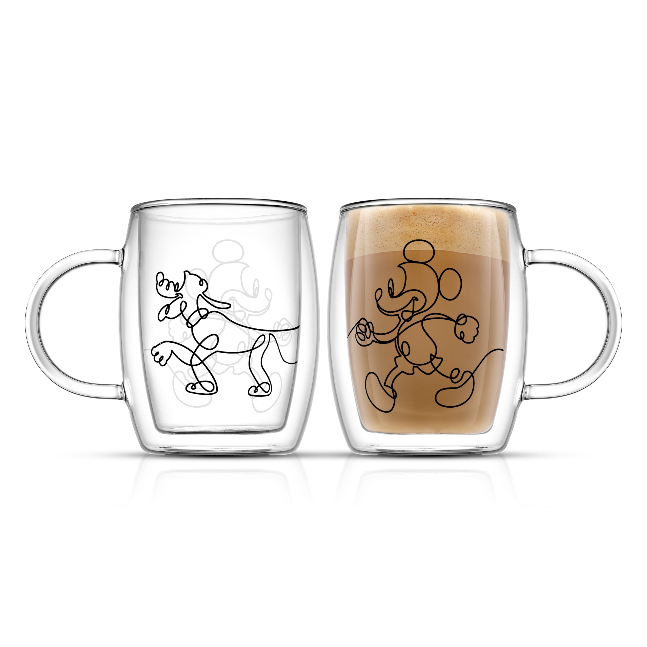 JoyJolt Disney Mickey Mouse & Pluto Aroma Glass Mugs - 13.5 oz - Set of 2
