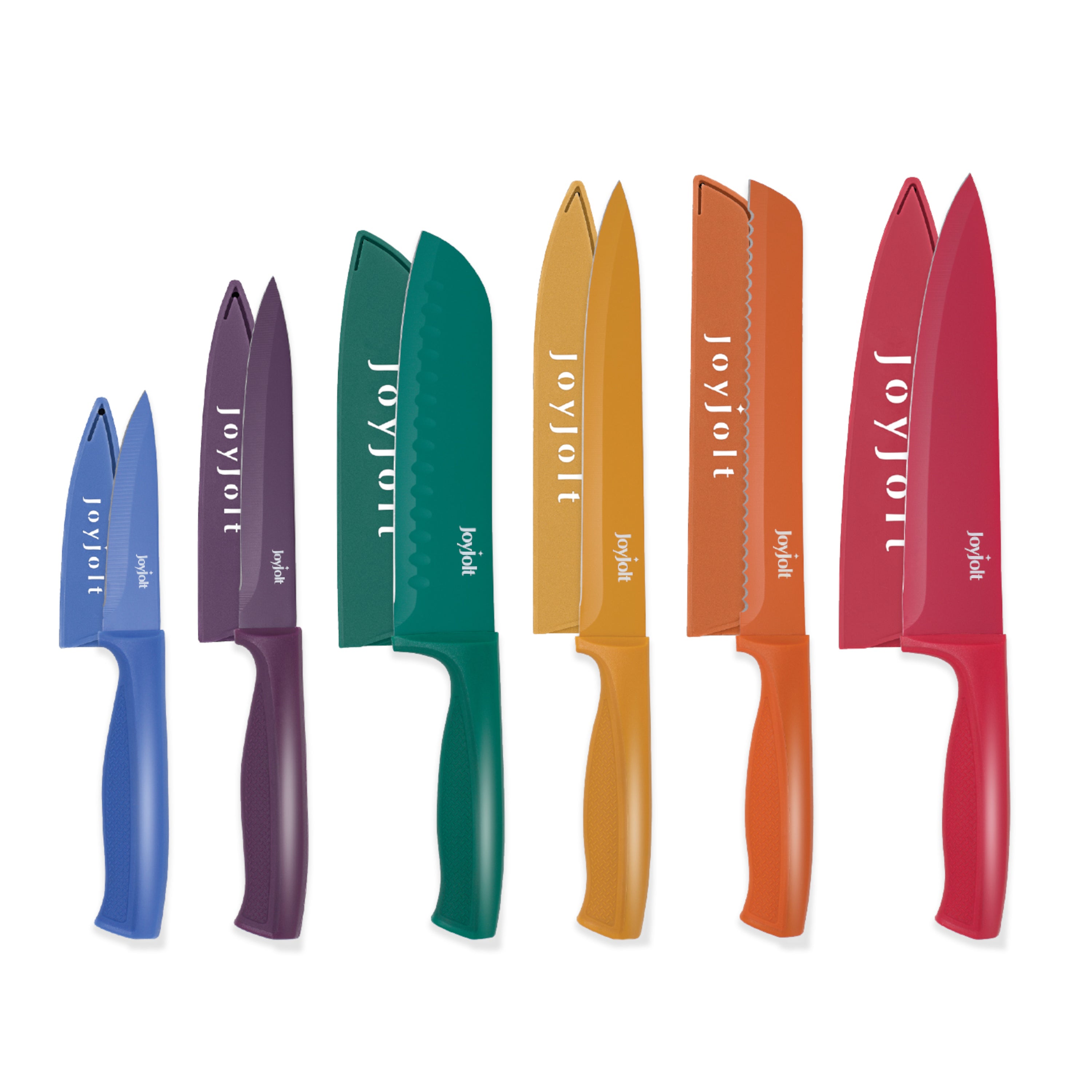 JoyJolt Multi Purpose 12 Piece Non-Stick Kitchen Knife Set - 6 Knives & 6 Blade Covers Set - Multi Colors