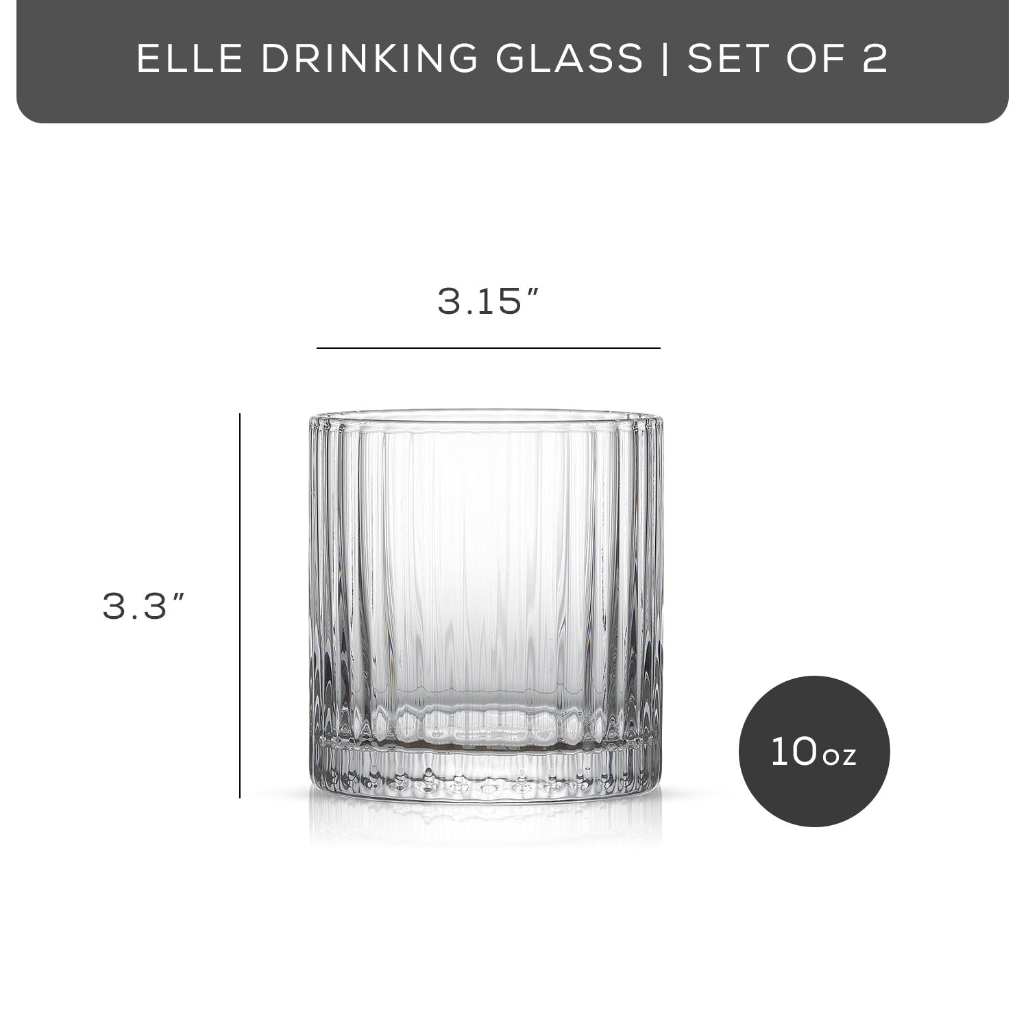 JoyJolt Elle Fluted Cylinder Whiskey Glasses - Set of 2