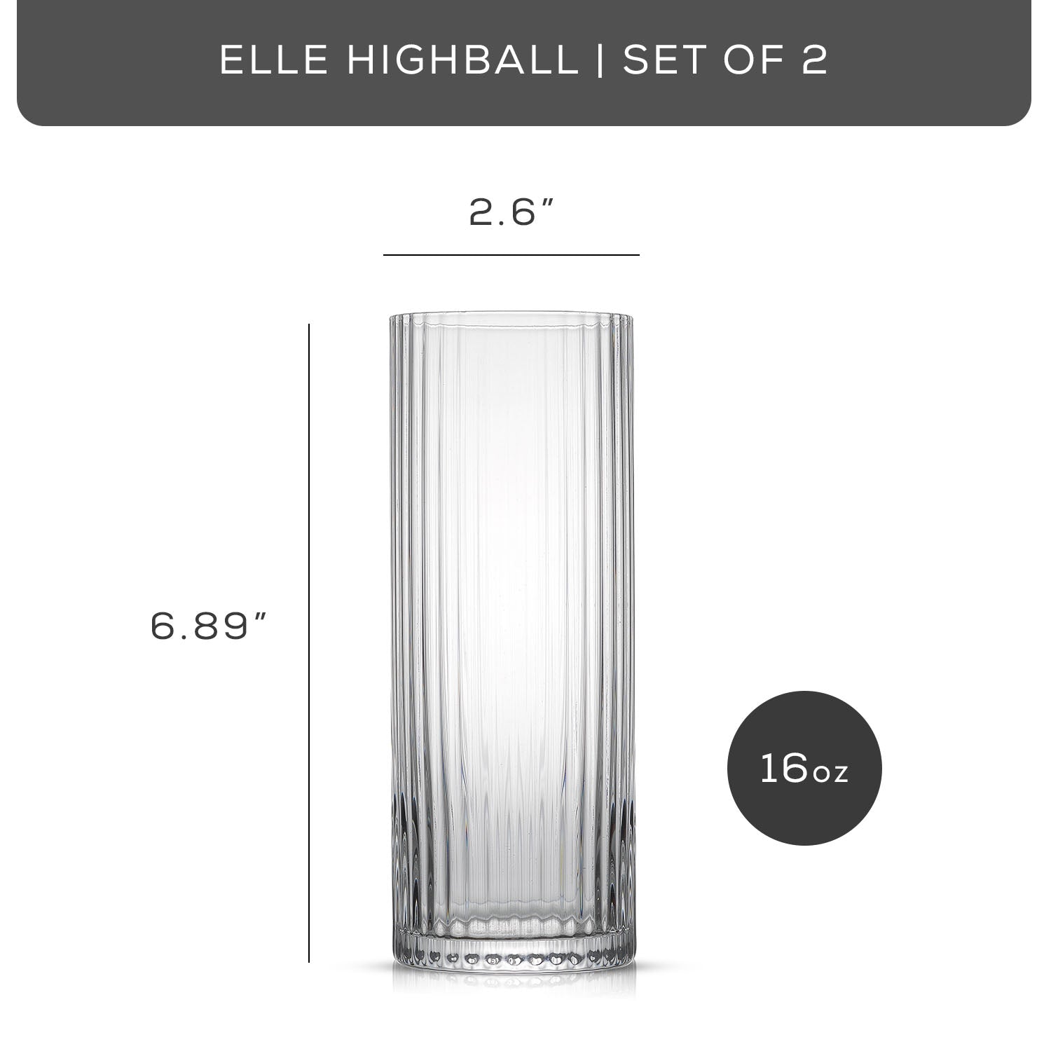 JoyJolt Elle Fluted Cylinder Highball Glasses - Set of 2