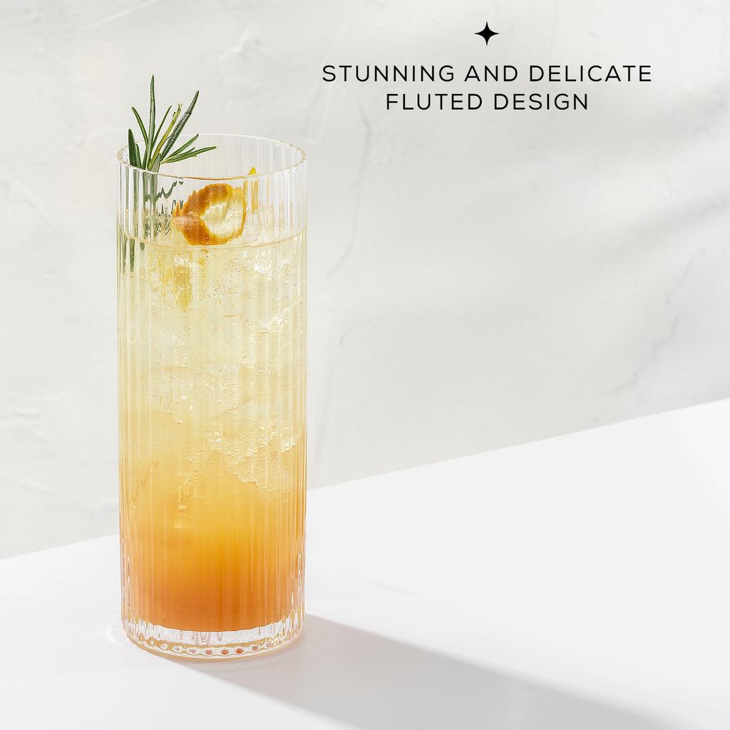 JoyJolt Elle Fluted Cylinder Highball Glasses Set of 2