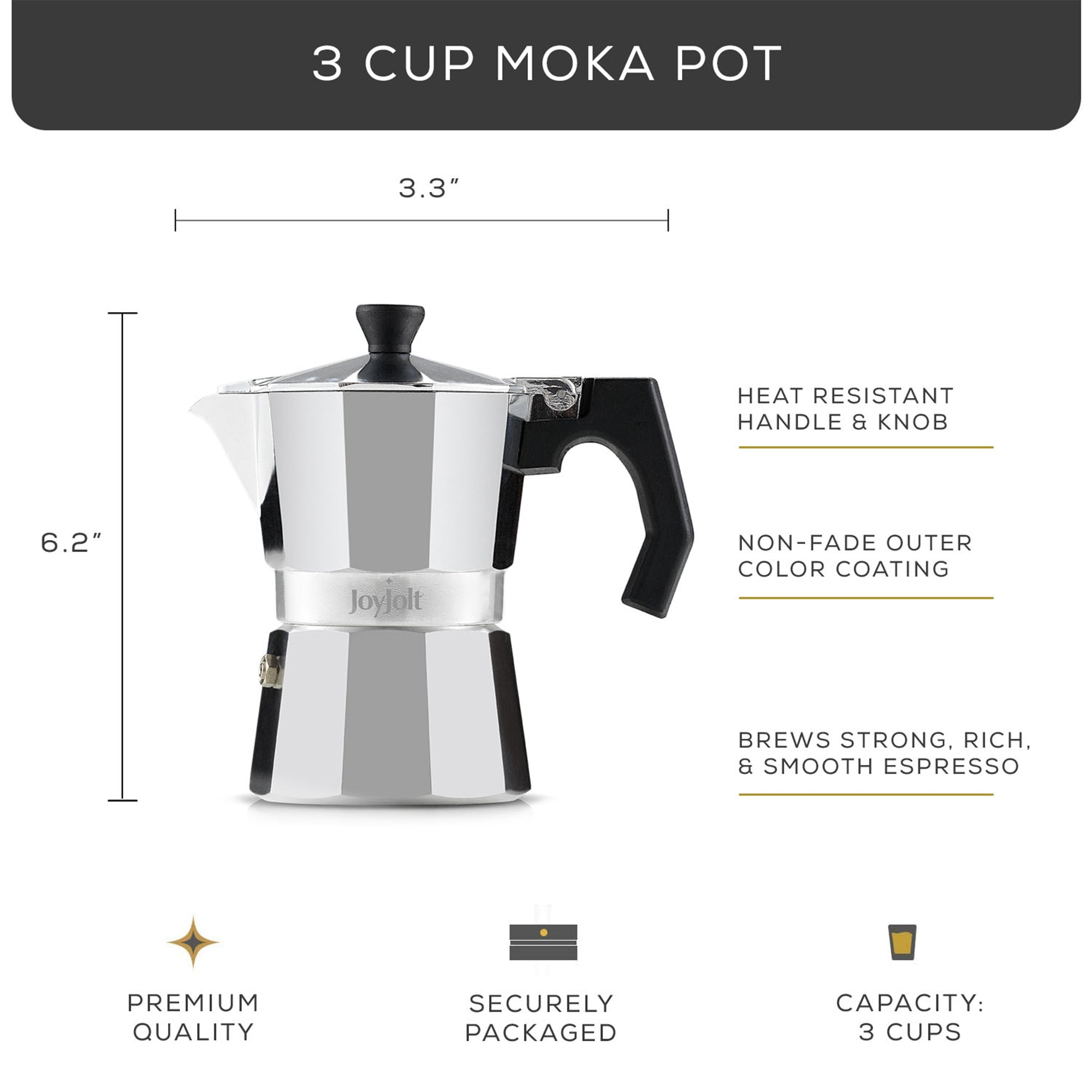 JoyJolt Italian Moka Pot Stovetop Aluminum Espresso Maker