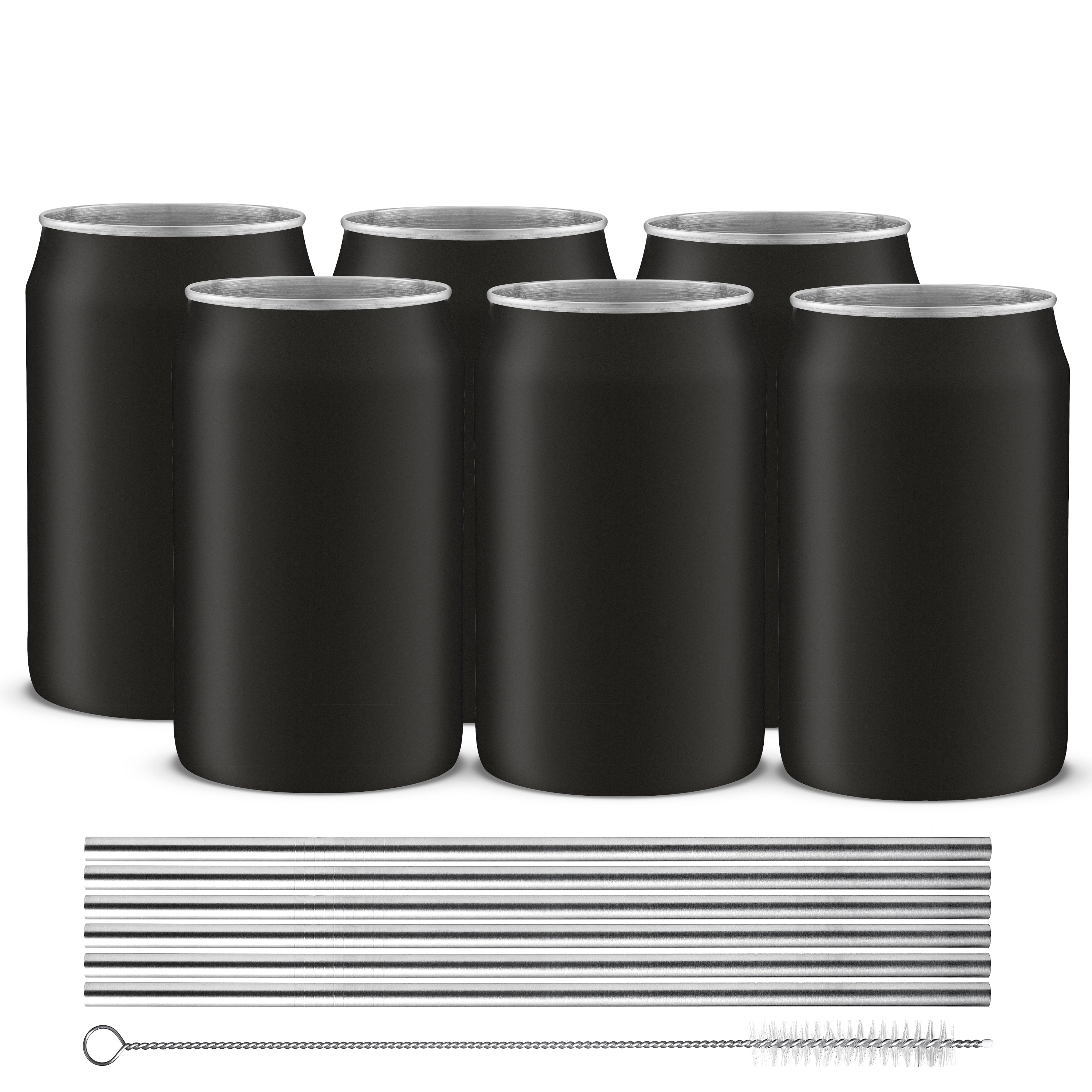 JoyJolt Stainless Steel Can Drinking Tumblers with 6 Straws & Brush- 16 oz