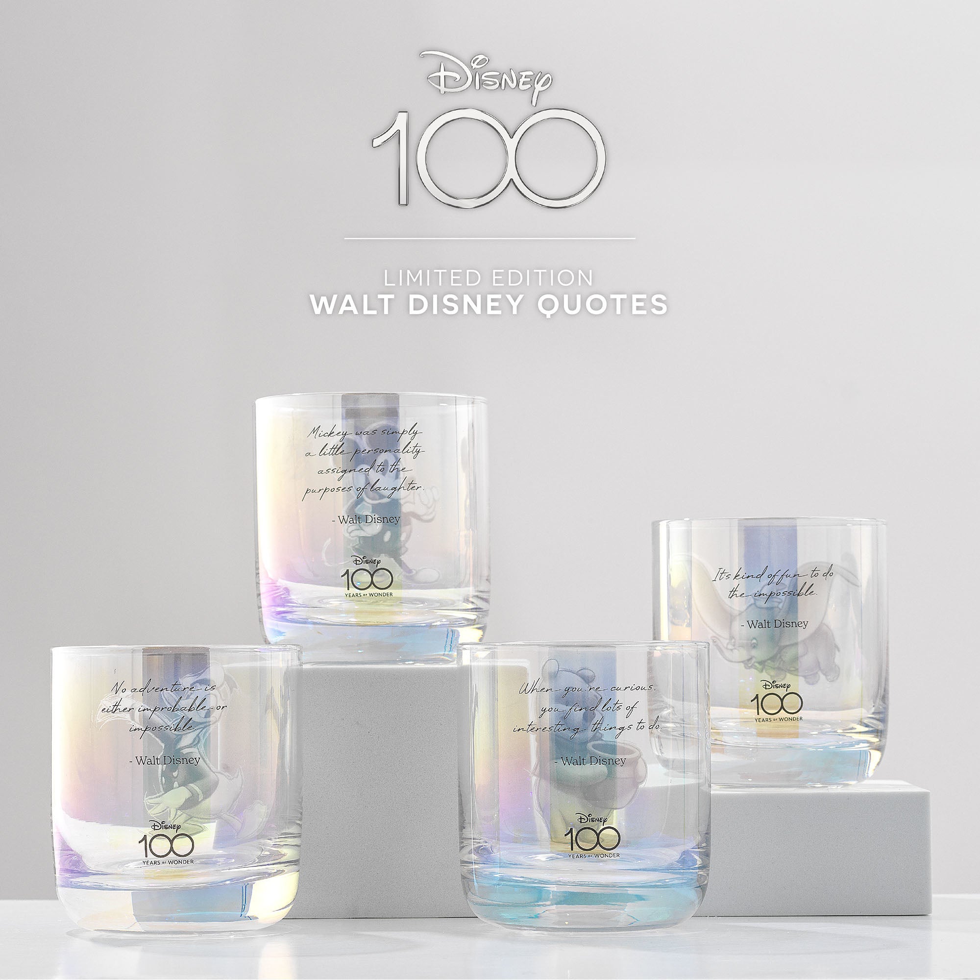 Disney100 Limited Edition Walt Disney Quotes Drinking Glasses Set of 4