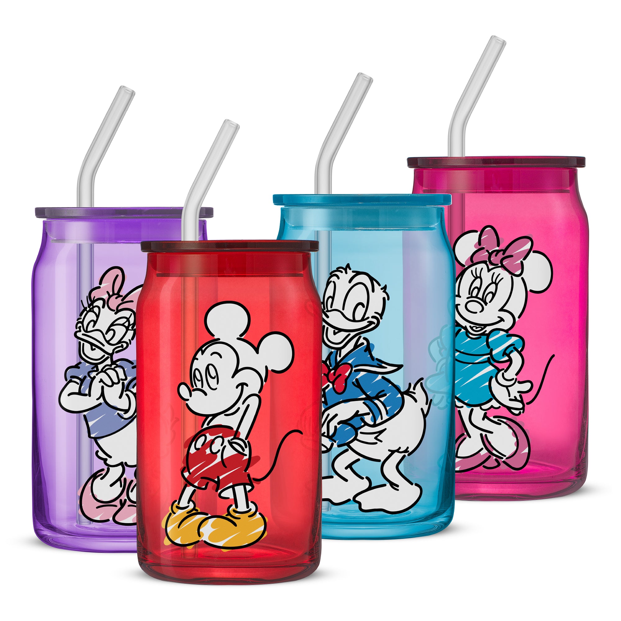 Disney Mickey Mouse & Friends Color Sketch Tumbler Glasses with Lids