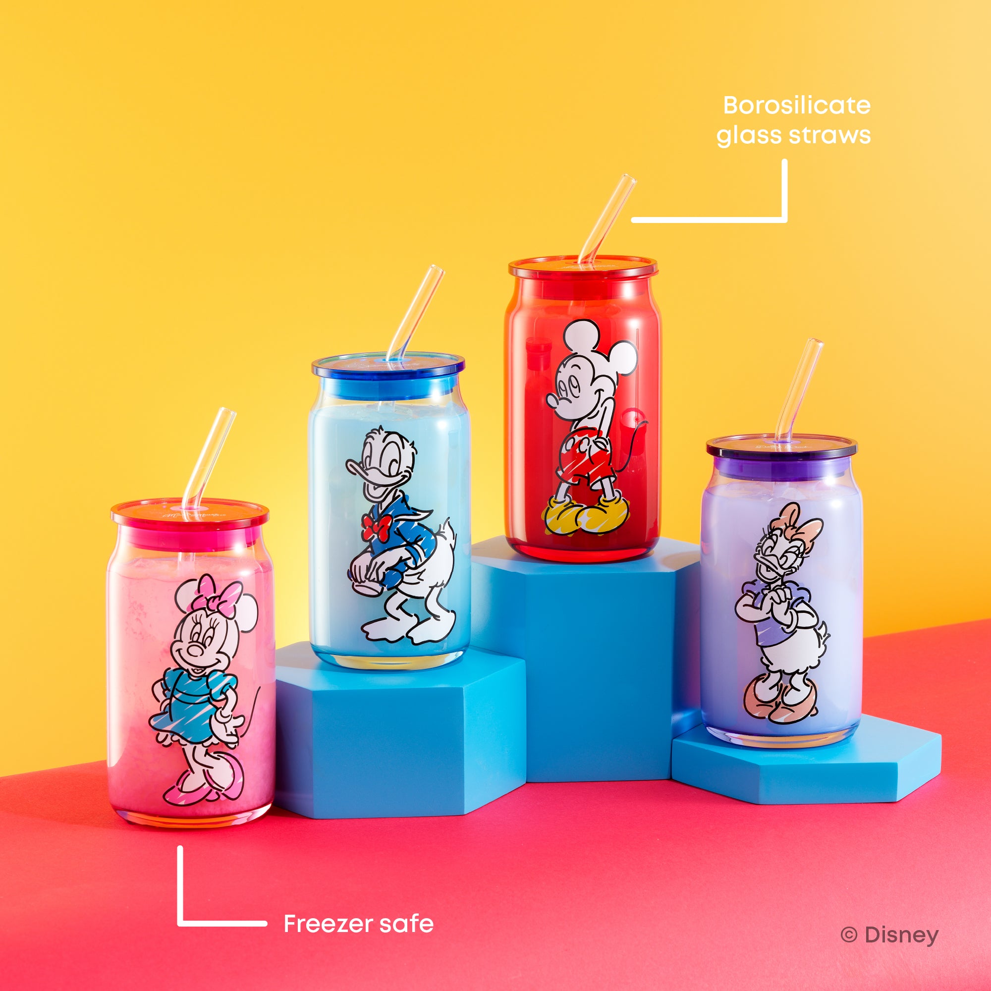 Disney Mickey Mouse & Friends Color Sketch Tumbler Glasses with Lids