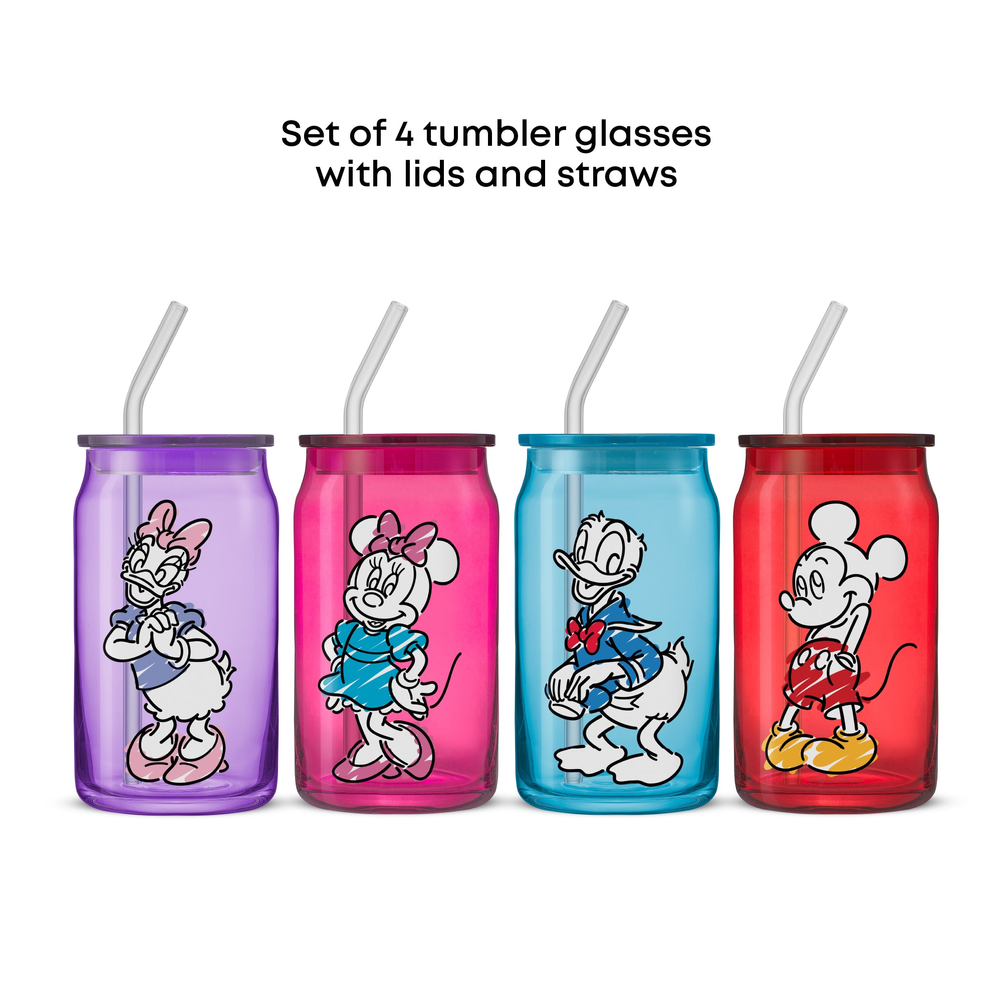 Disney Mickey Mouse & Friends Color Sketch Tumbler Glasses with Lids