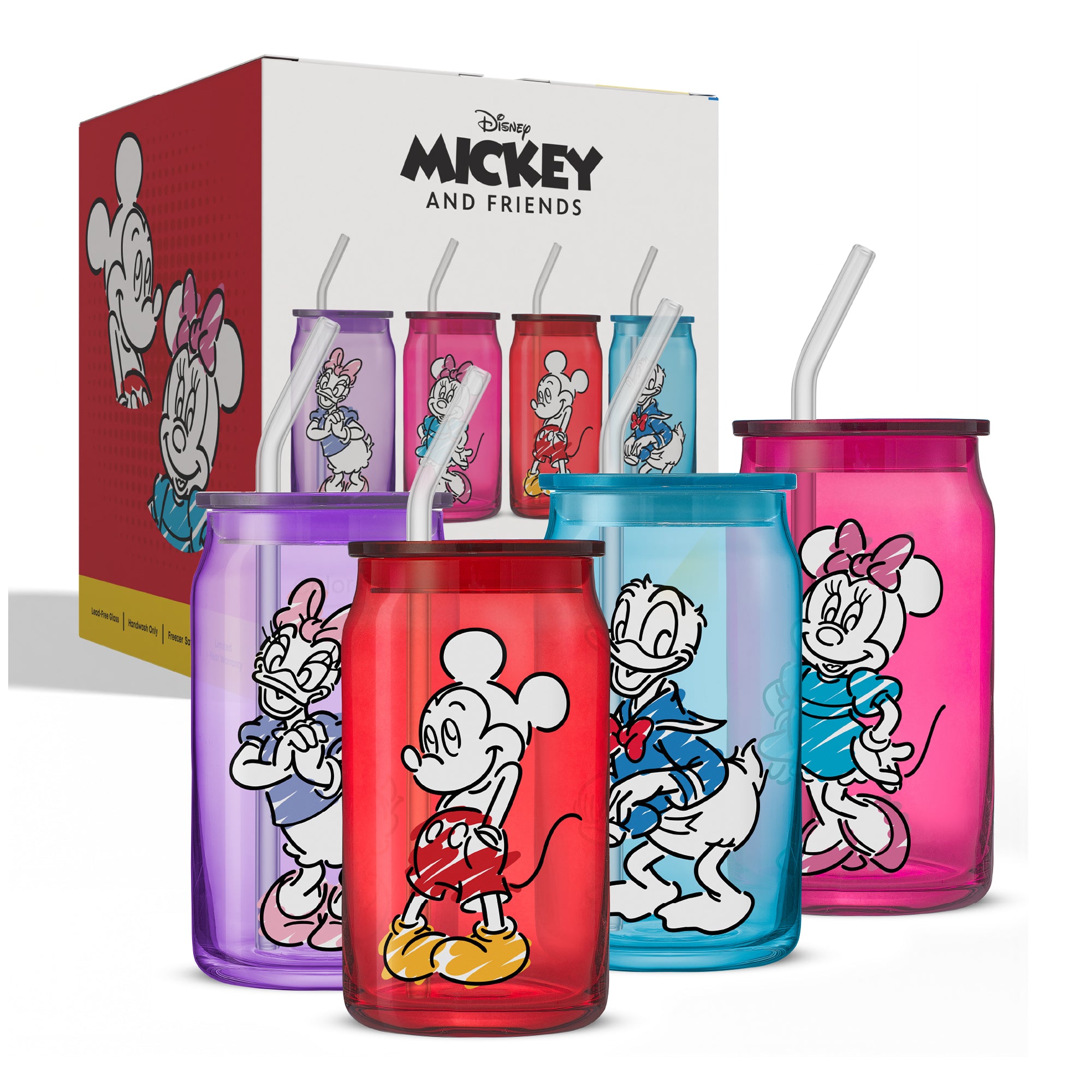 Disney Mickey Mouse & Friends Color Sketch Tumbler Glasses with Lids