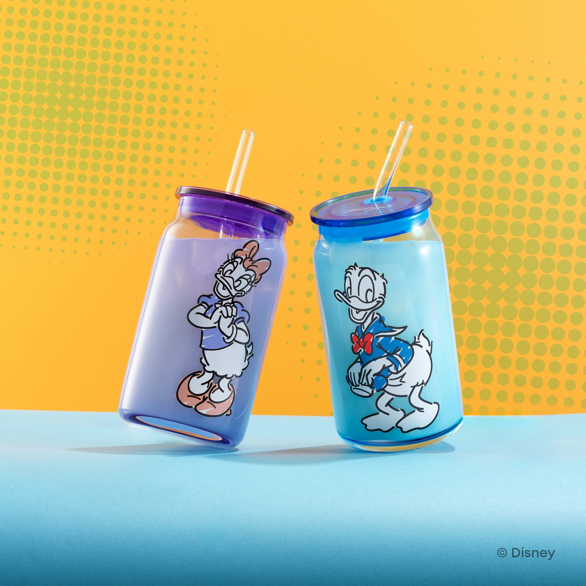 Disney Mickey Mouse & Friends Color Sketch Tumbler Glasses with Lids