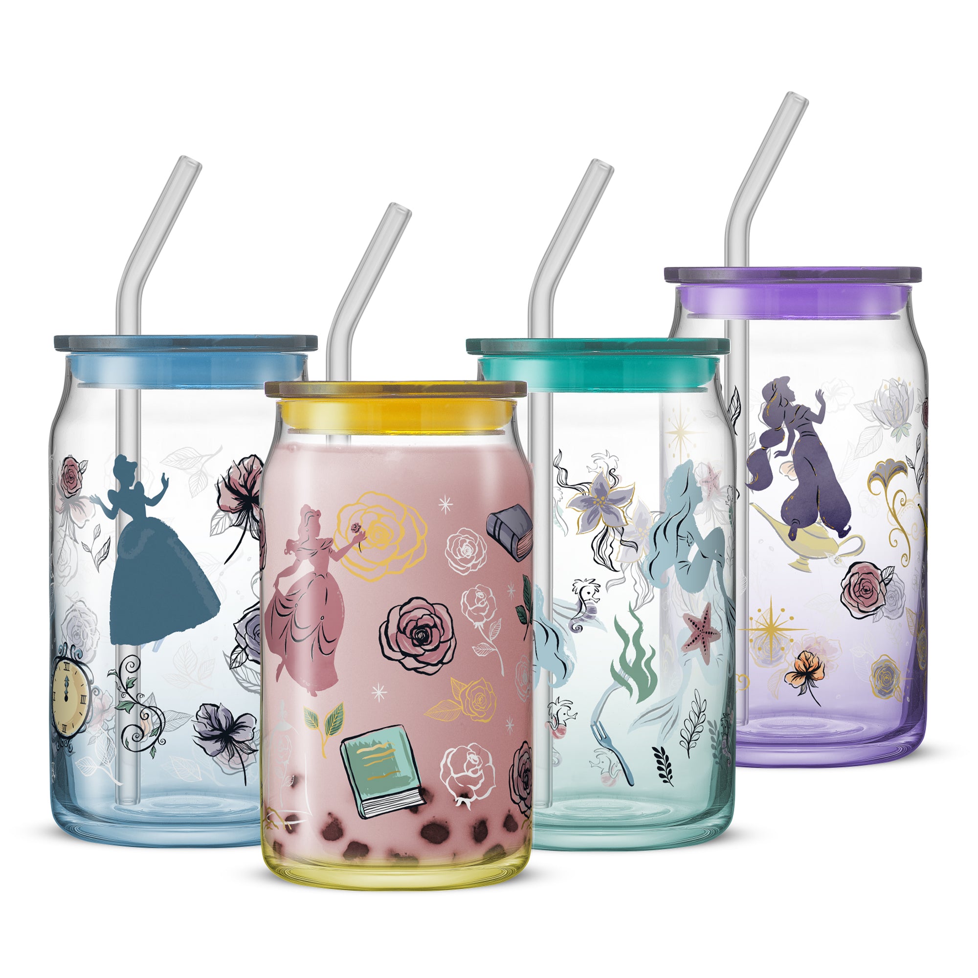 Disney Princess Icon Tumbler Glasses with Lids