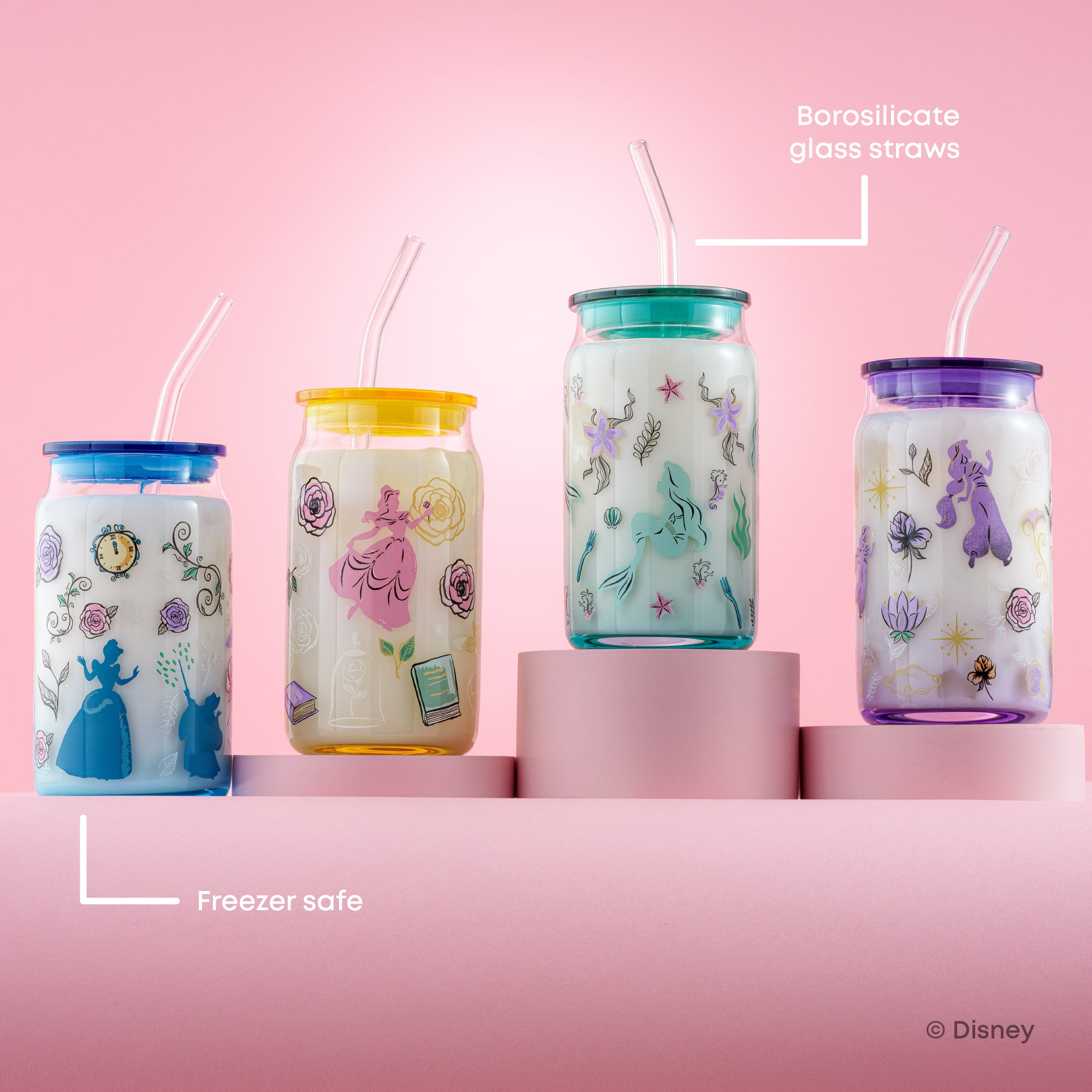 Disney Princess Icon Tumbler Glasses with Lids