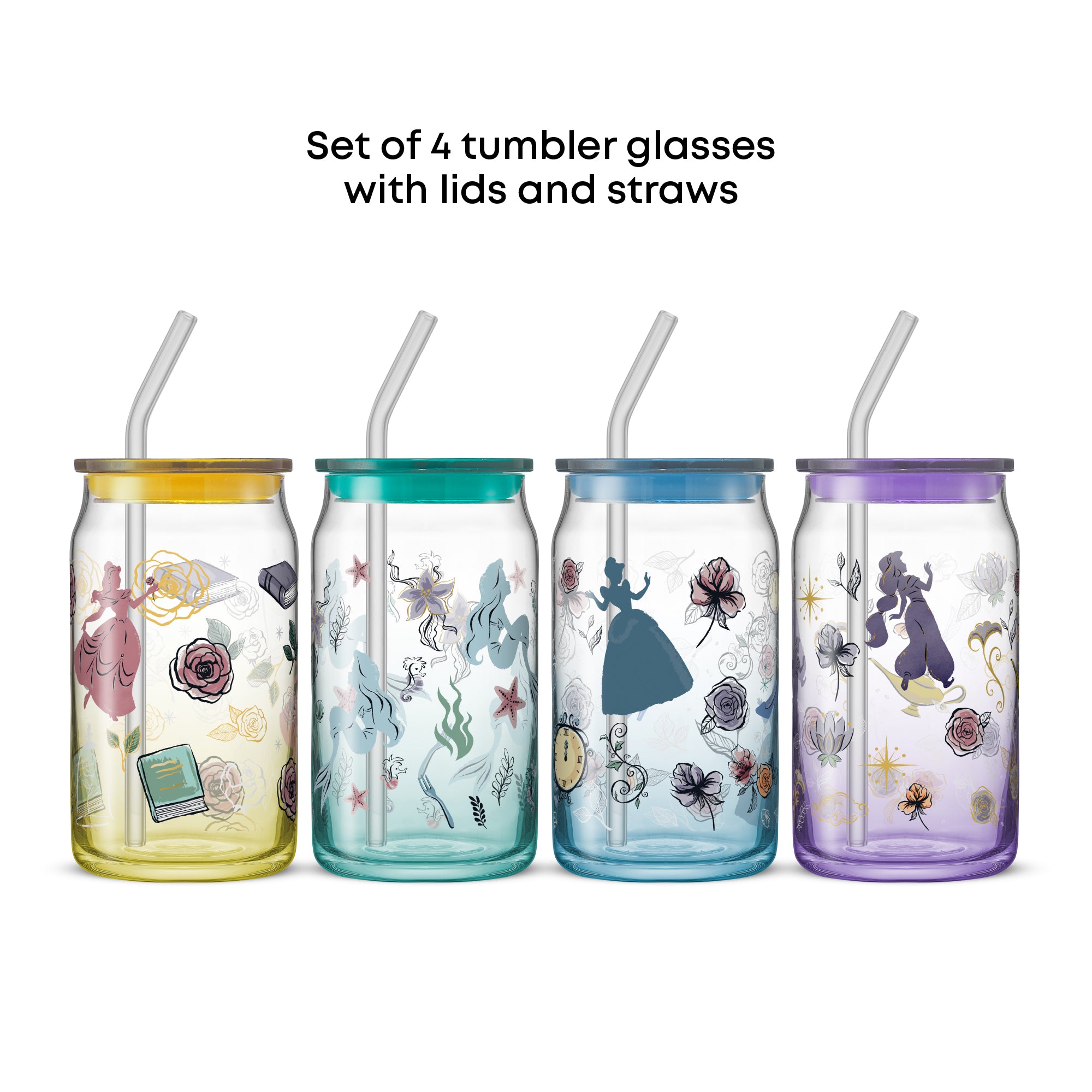 Disney Princess Icon Tumbler Glasses with Lids