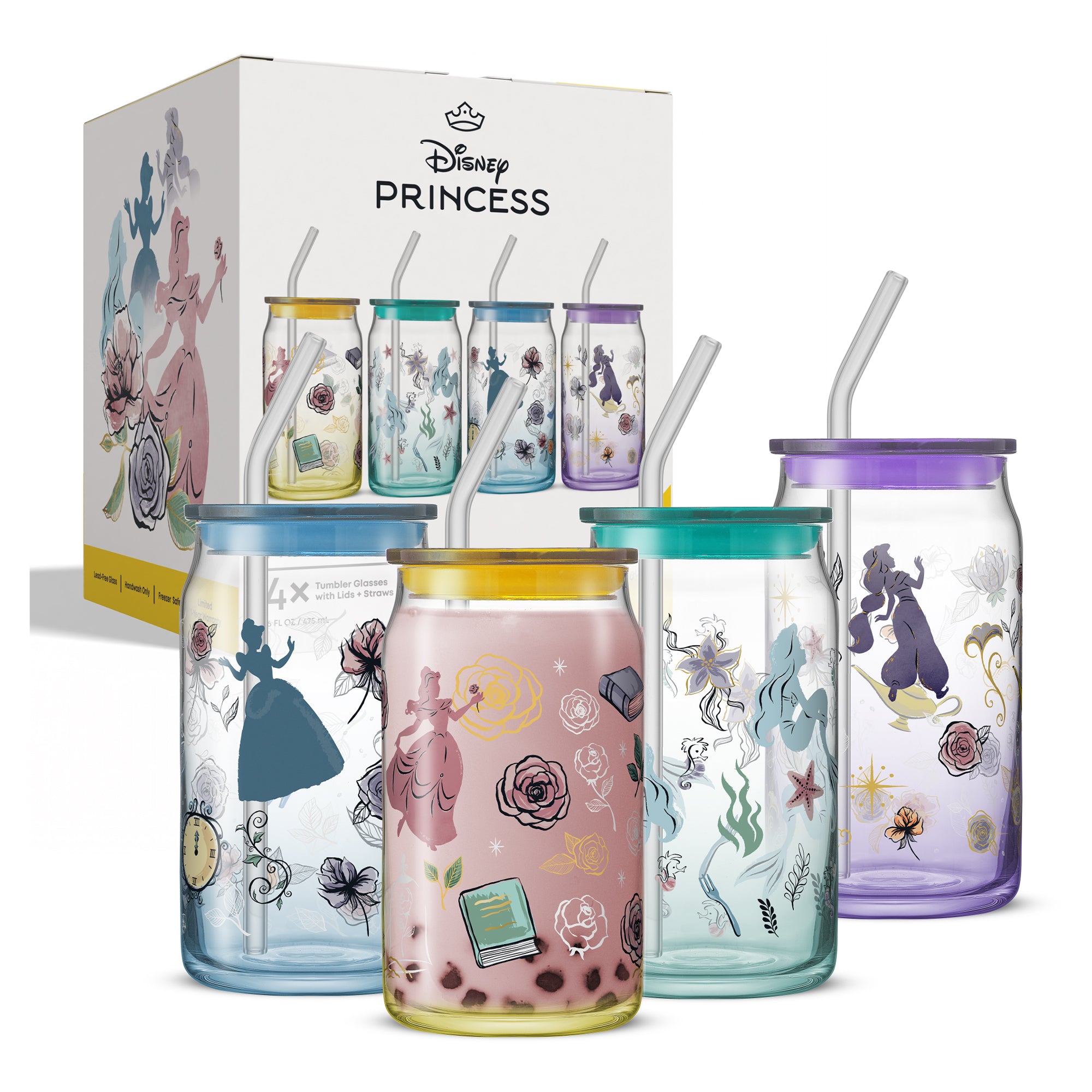 Disney Princess Icon Tumbler Glasses with Lids