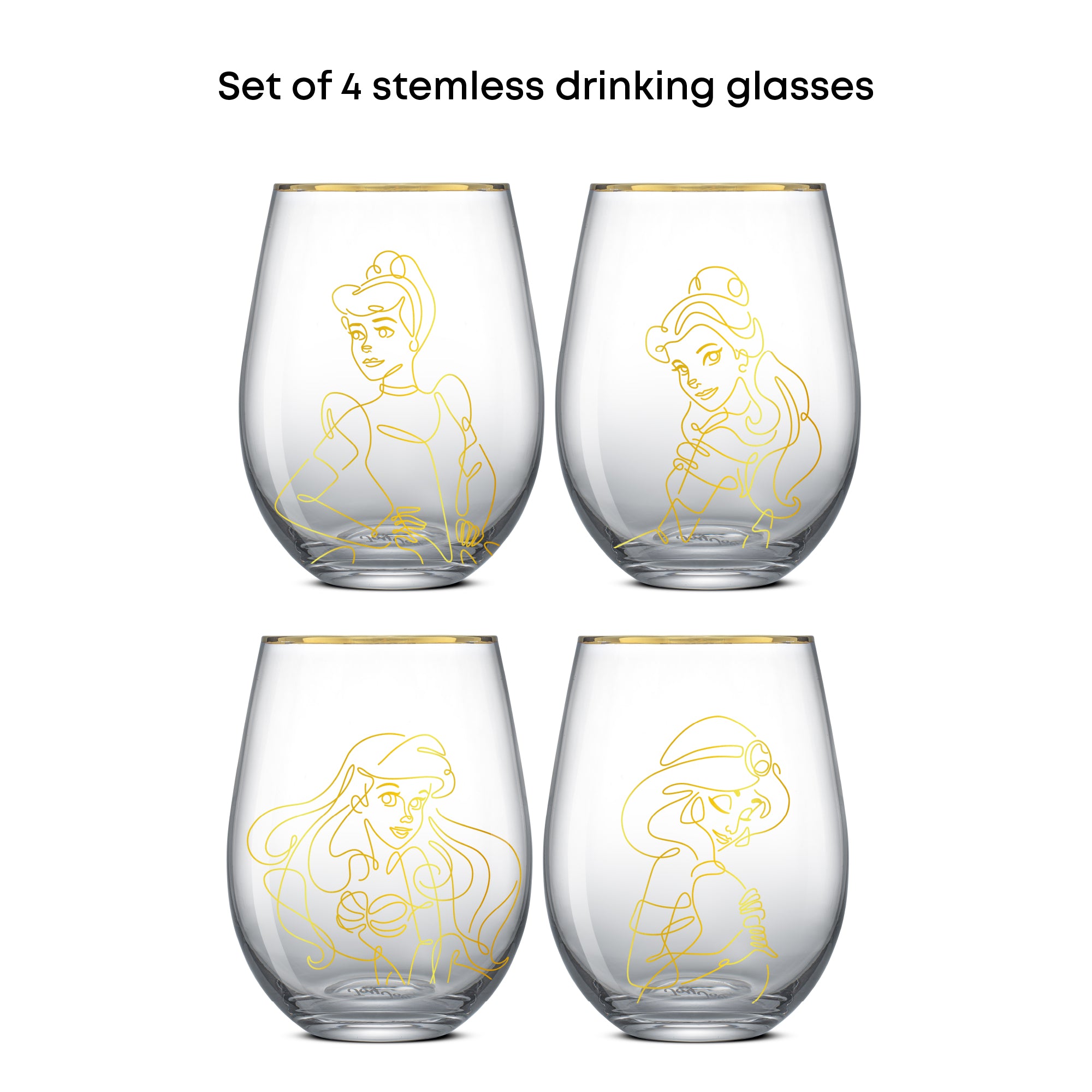 Disney Princess Sketch Stemless Drinking Glasses