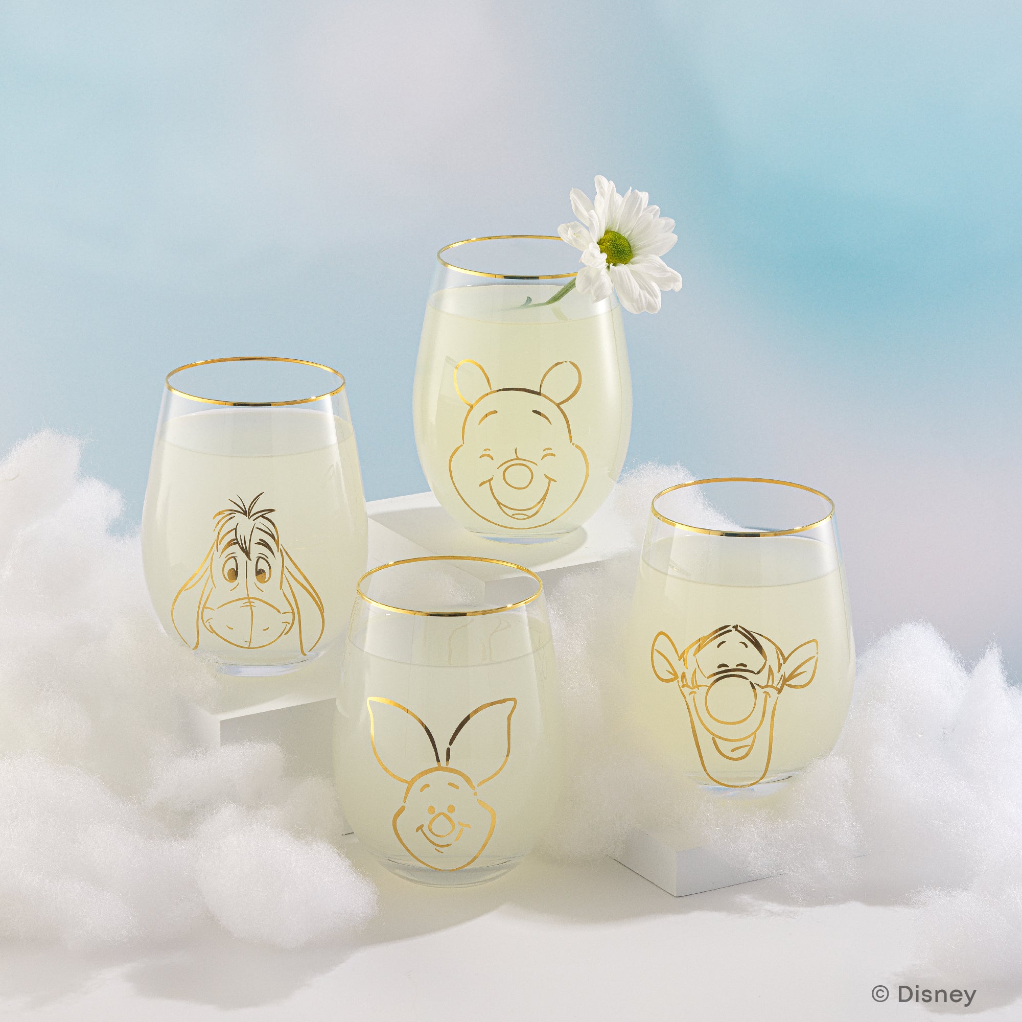 Disney Winnie the Pooh Gold Sketch Stemless Drinking Glasses