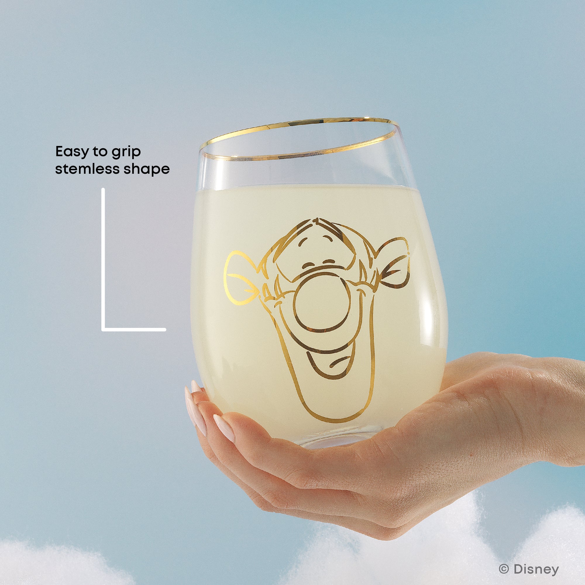 Disney Winnie the Pooh Gold Sketch Stemless Drinking Glasses