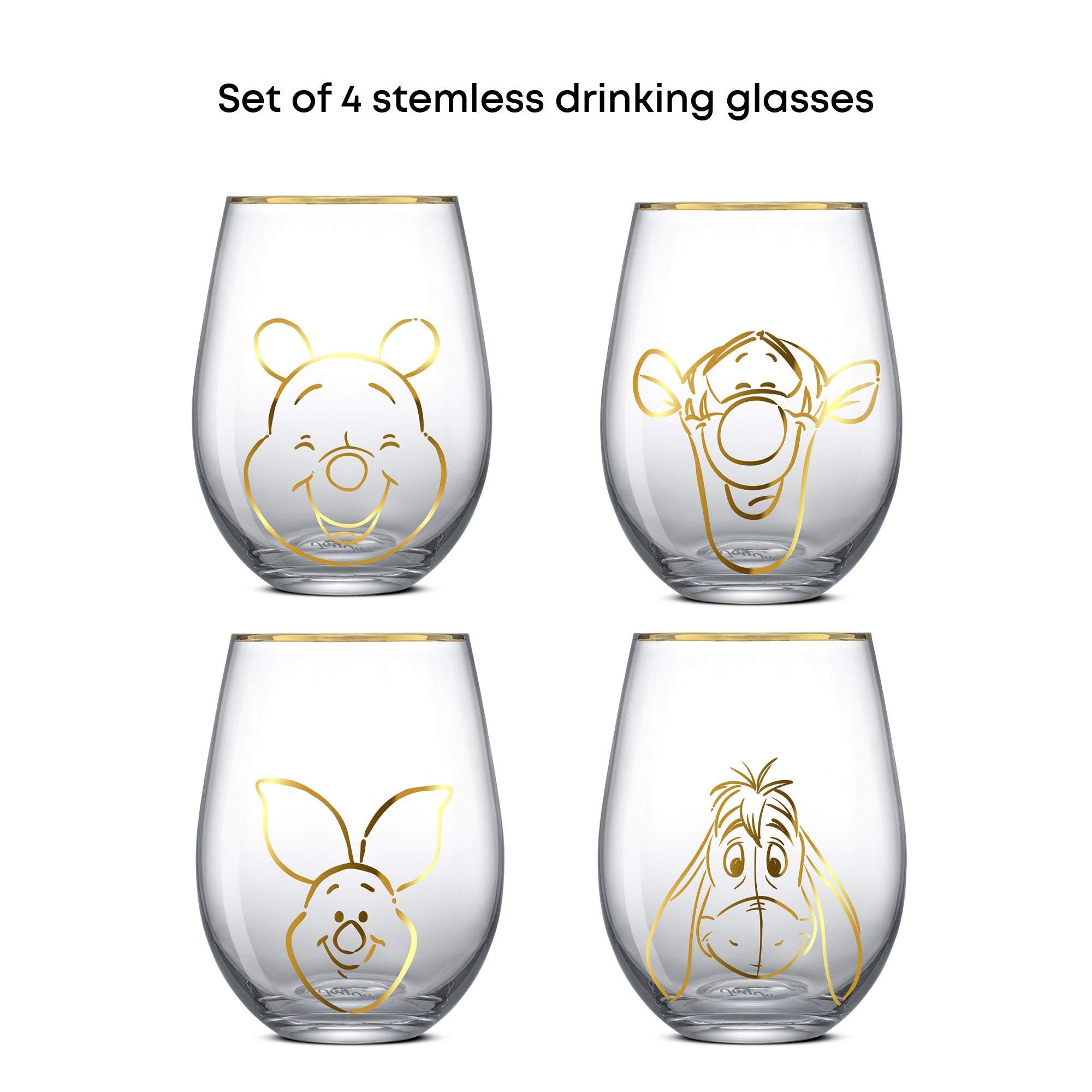 Disney Winnie the Pooh Gold Sketch Stemless Drinking Glasses