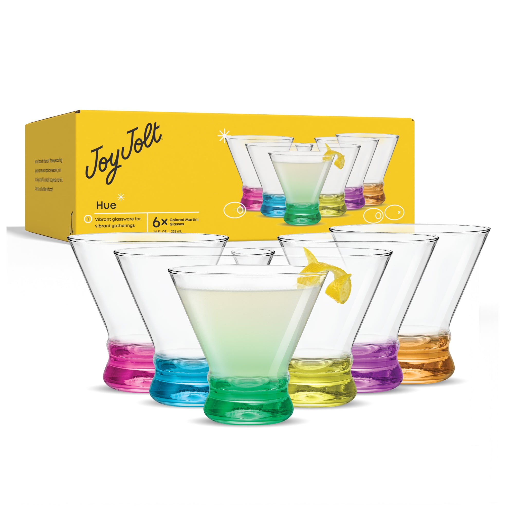 Hue Colored Stemless Martini Glasses