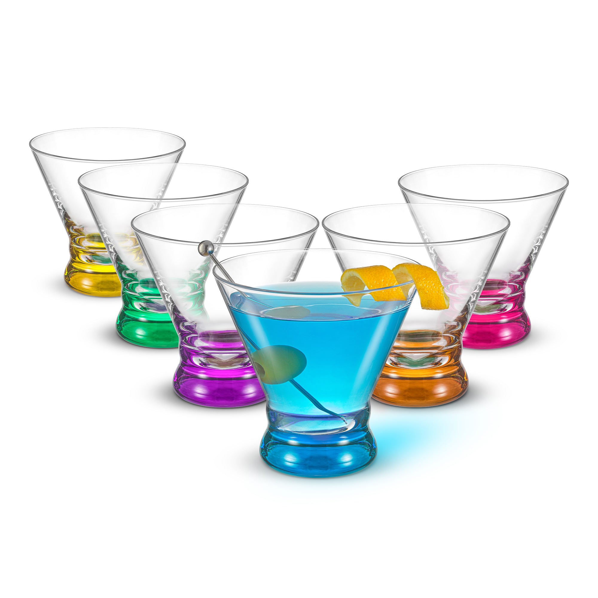 Hue Colored Stemless Martini Glasses