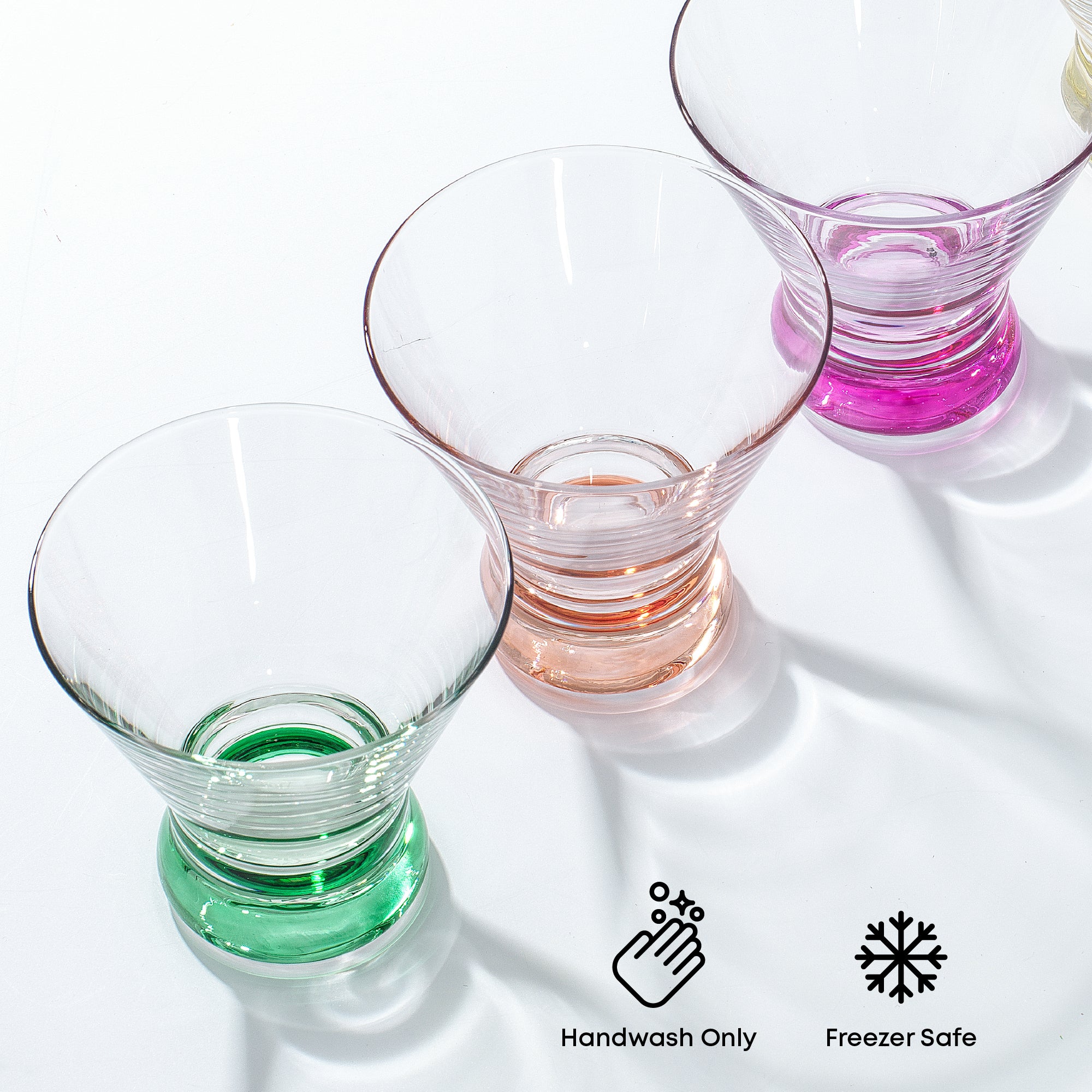 Hue Colored Stemless Martini Glasses