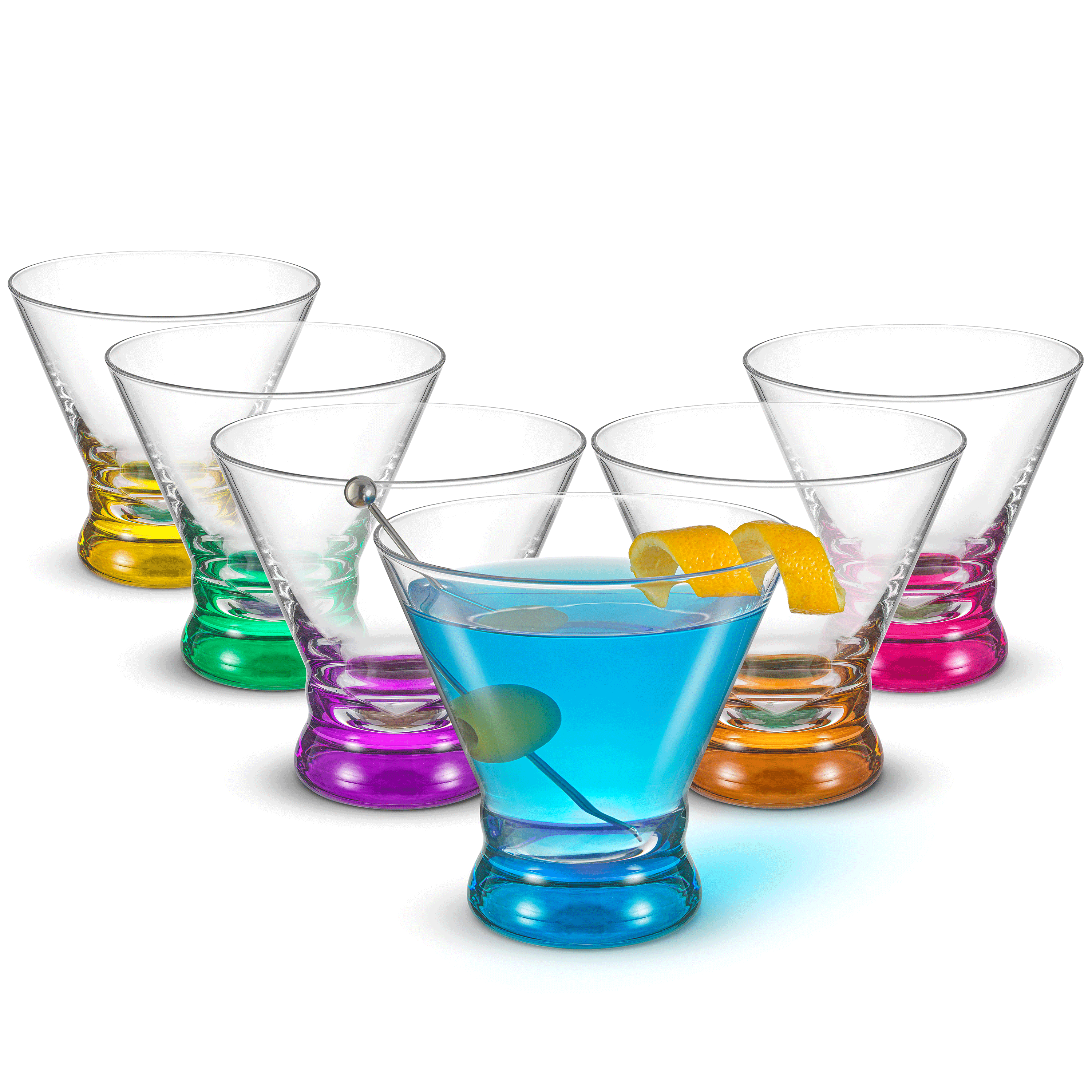 Hue Colored Stemless Martini Glasses - 7 oz - Set of 6