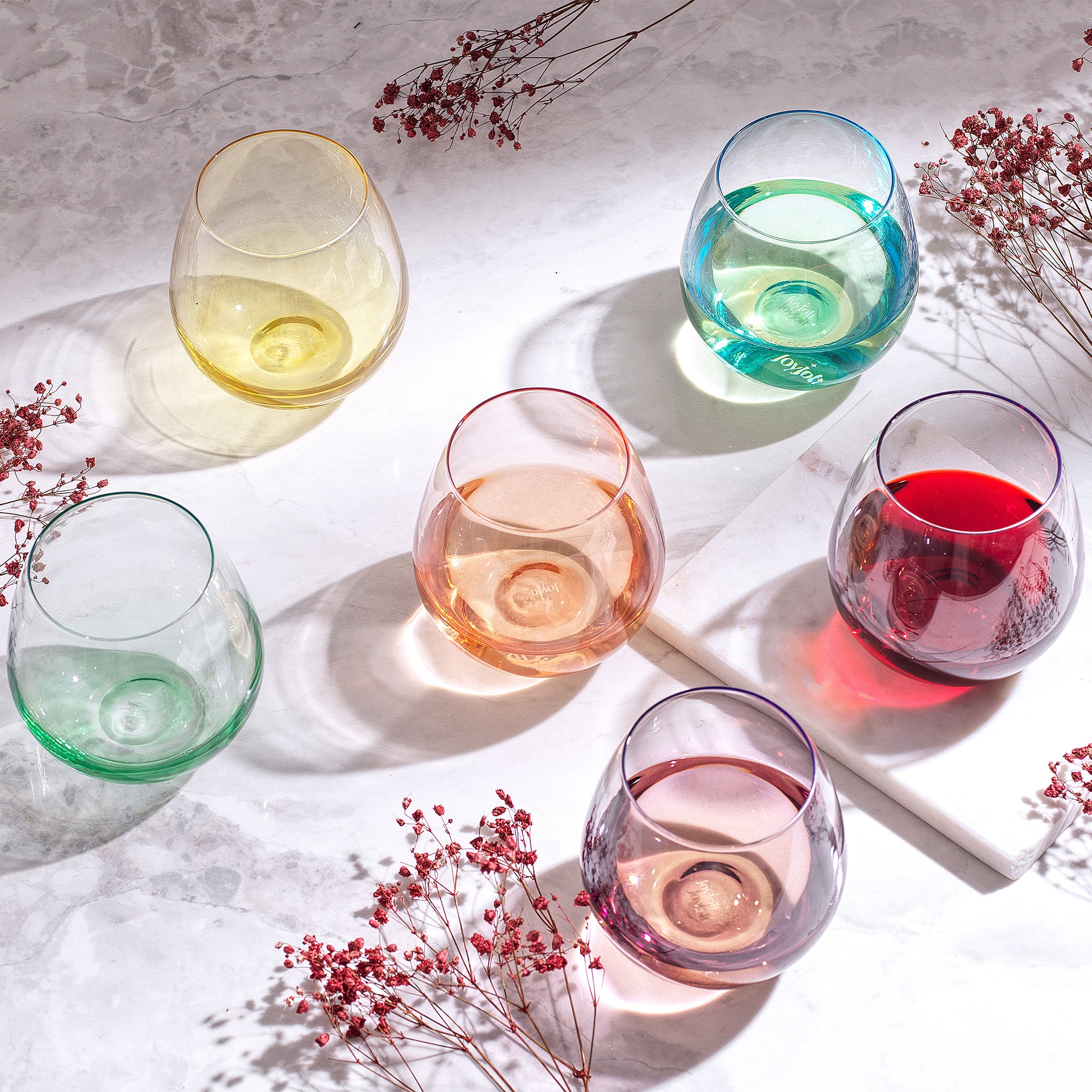 Hue Colored Stemless Wine Glasses Set