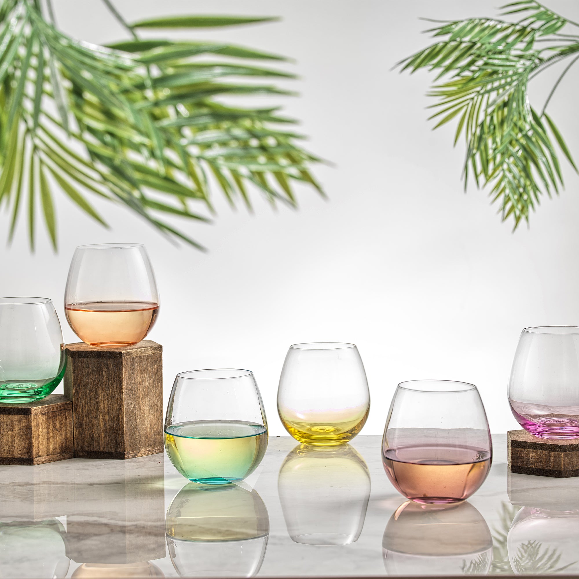 Hue Colored Stemless Wine Glasses Set