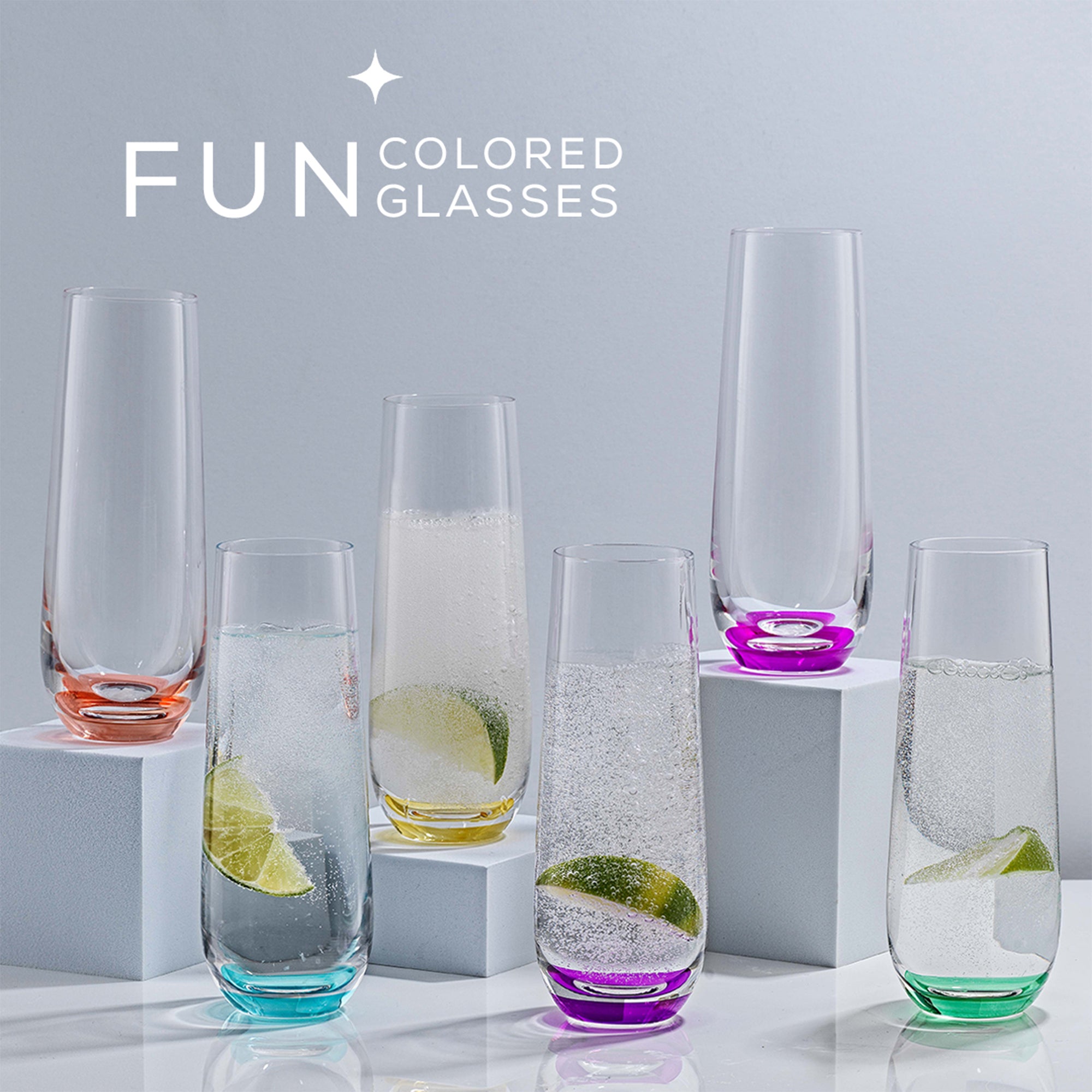 Hue Colored Stemless Champagne Flute Glass Set