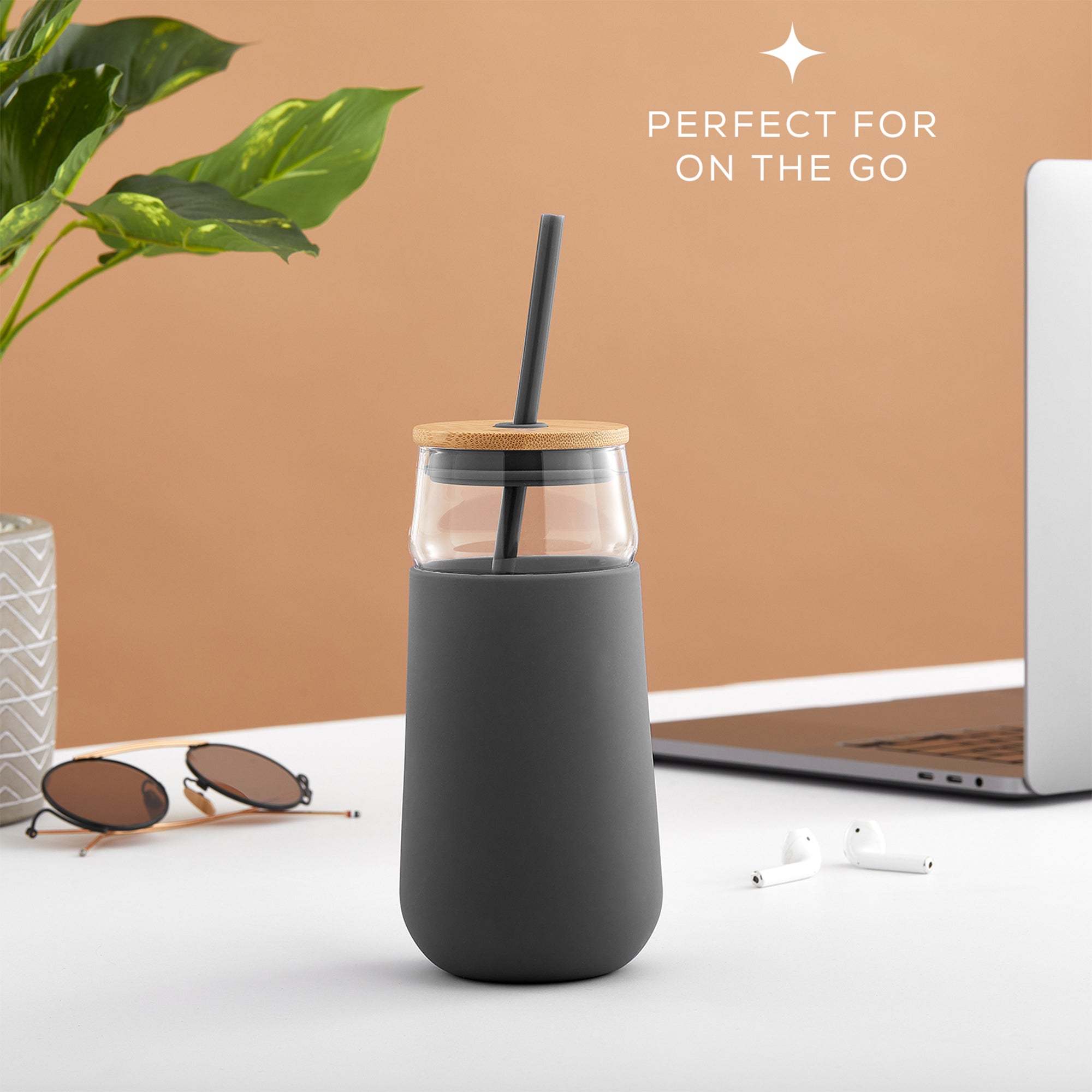 JoyJolt Tumbler with Bamboo Lid, Straw & Silicone Sleeve