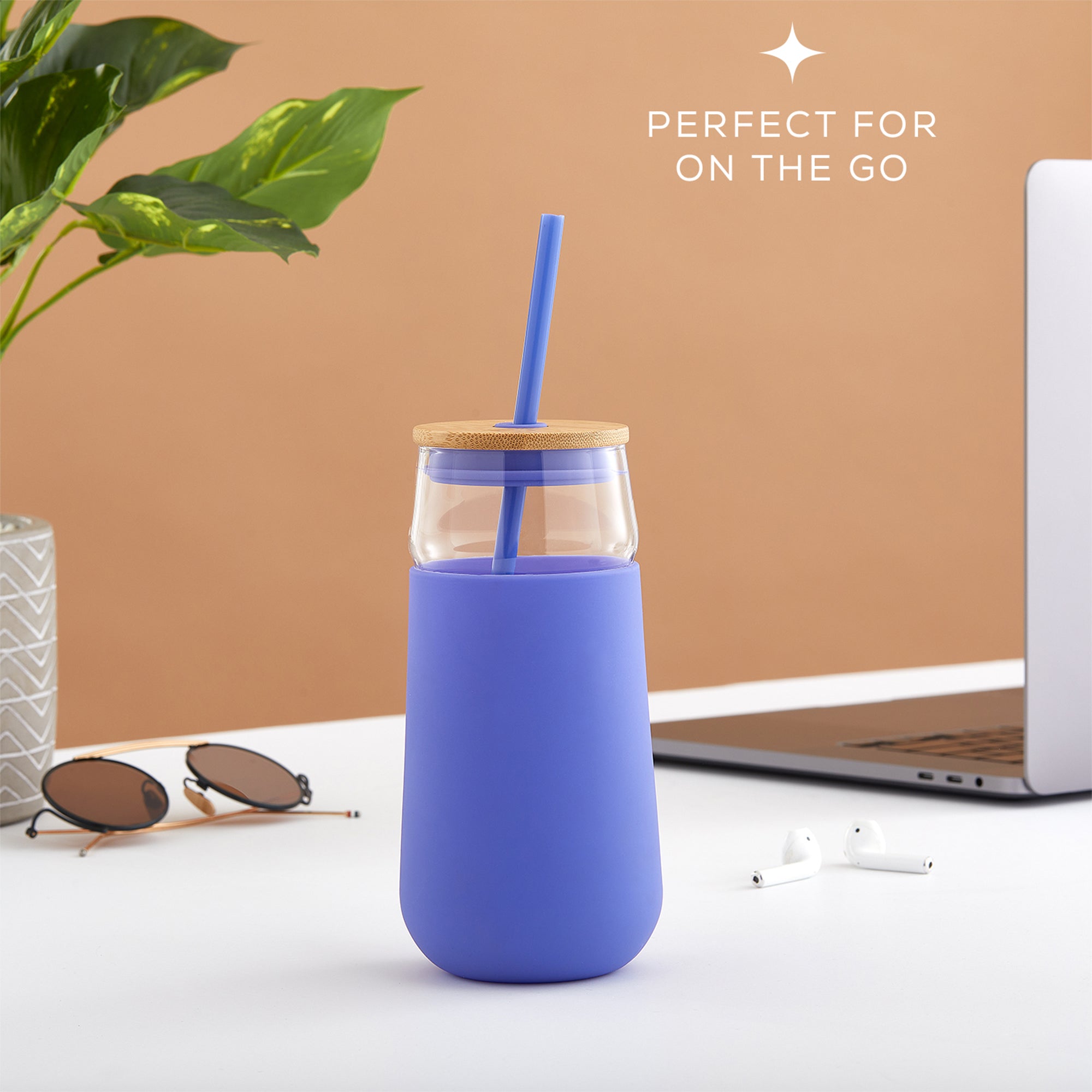 JoyJolt Tumbler with Bamboo Lid, Straw & Silicone Sleeve