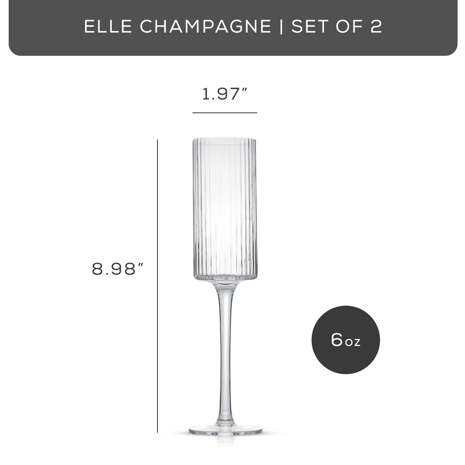 JoyJolt Elle Fluted Cylinder Champagne Glasses - Set of 2