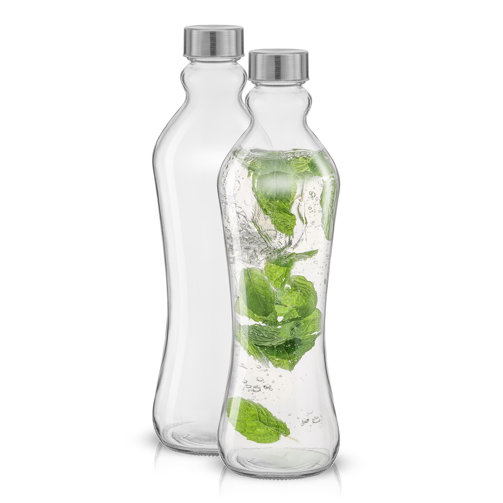 Spring Glass Water Bottles with Stainless Steel Cap