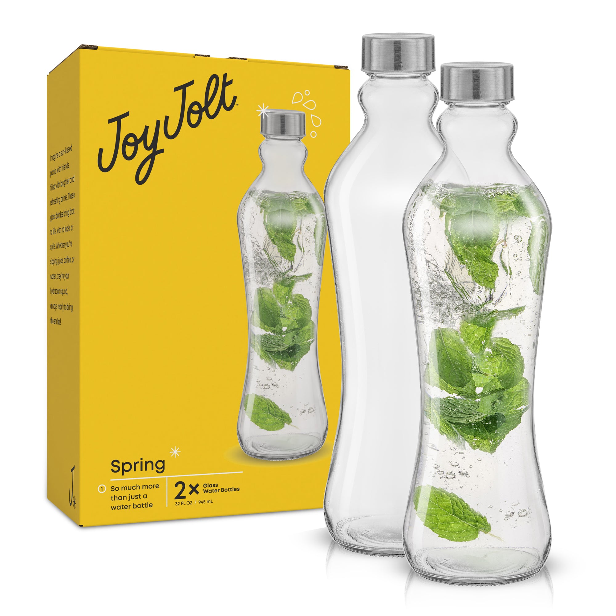 Spring Glass Water Bottles with Stainless Steel Cap