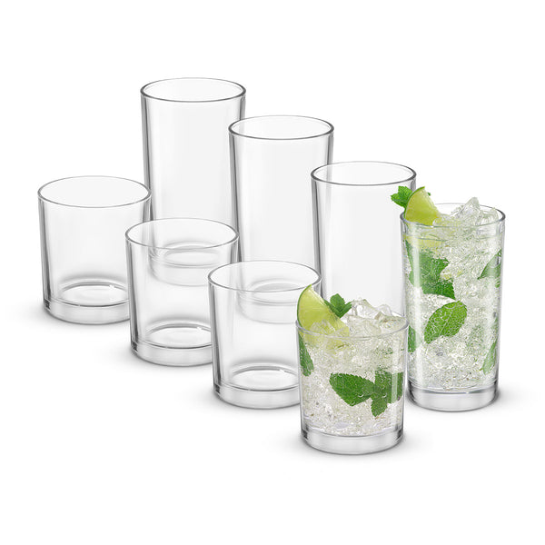 Joyjolt Drinking Glasses Set of 8, Alina Ribbed Glassware. 12Oz