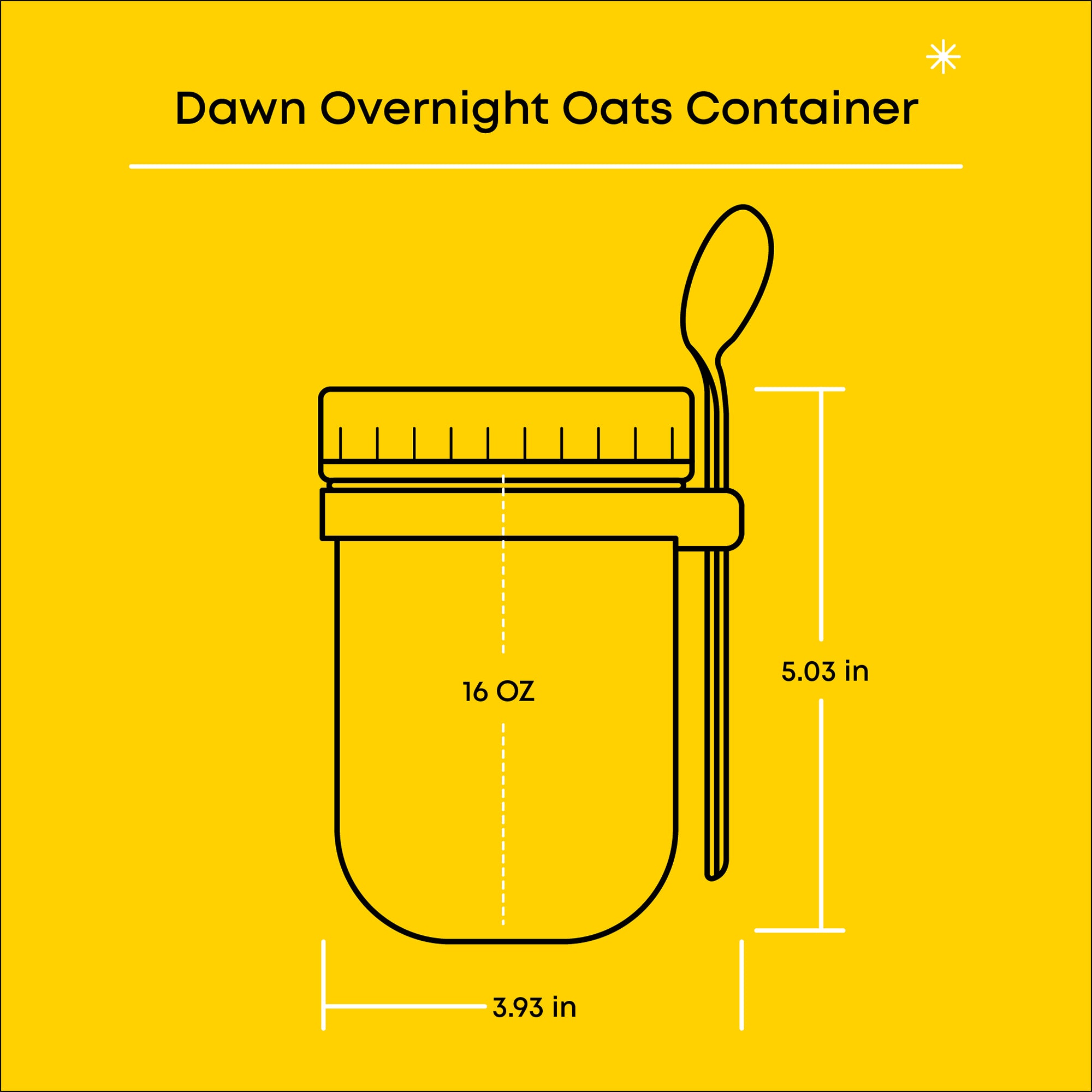 JoyJolt Grey Overnight Oats Container infographic showing the measurements of the container.