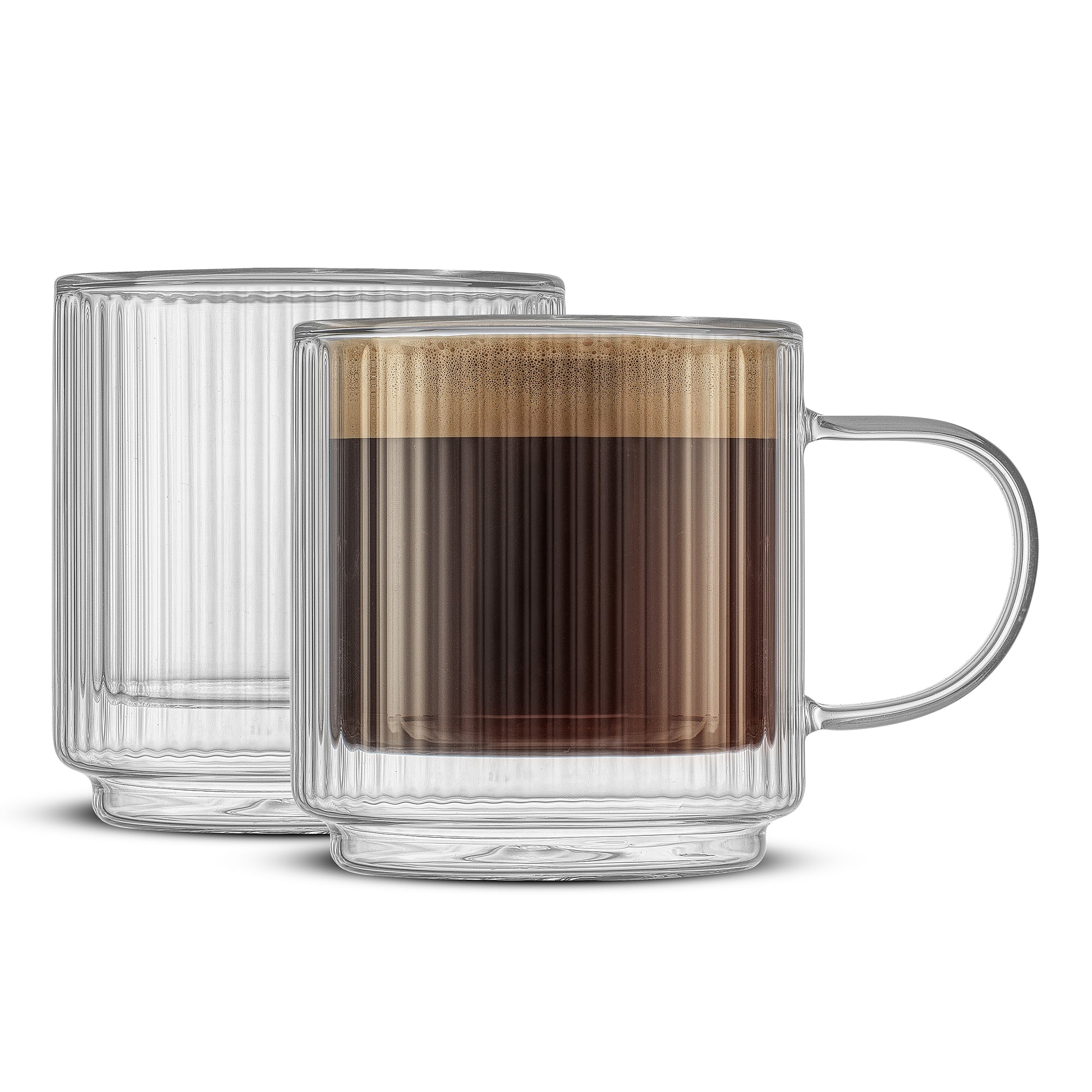 Haven Fluted Stackable Double Wall Glass Mugs