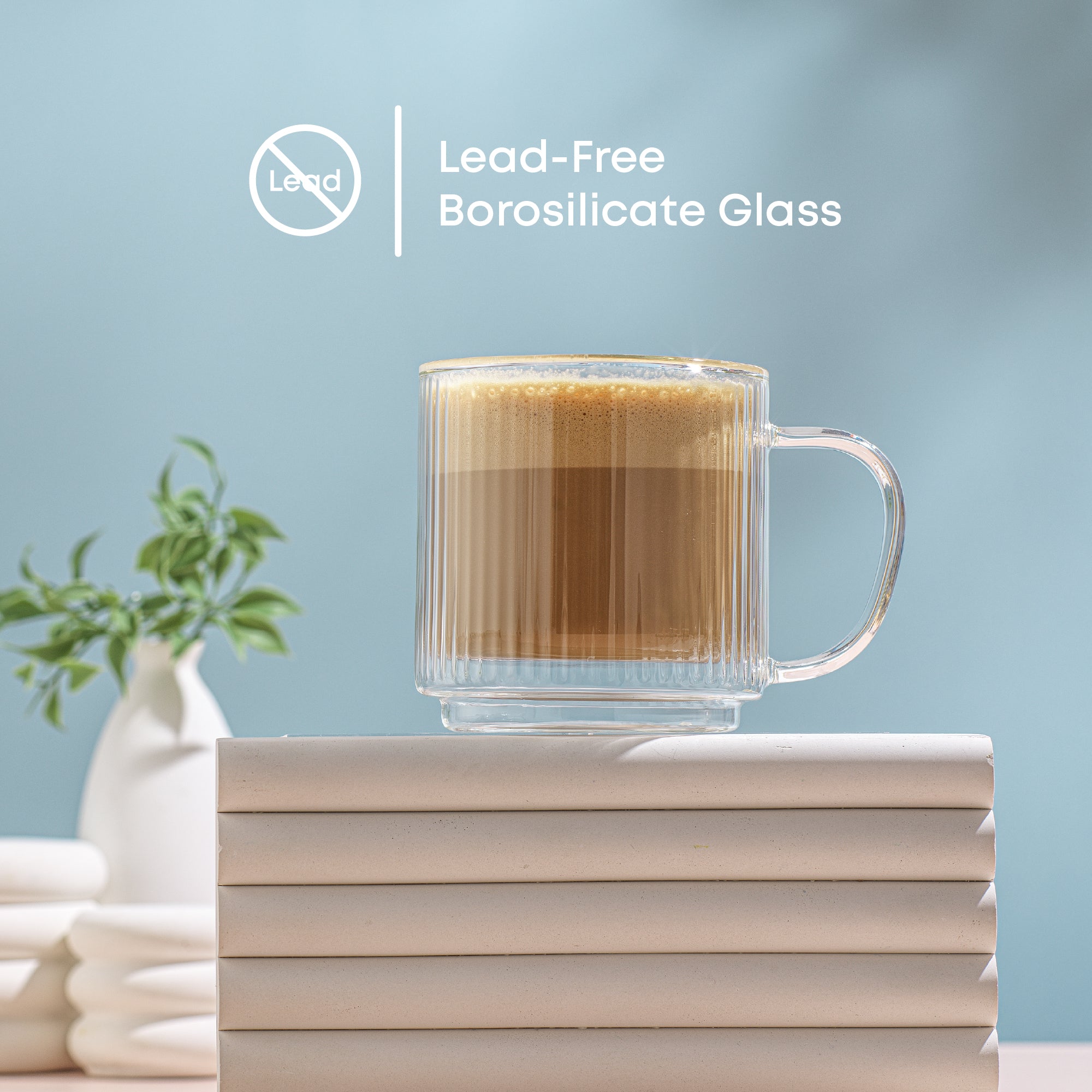 Haven Fluted Stackable Double Wall Glass Mugs