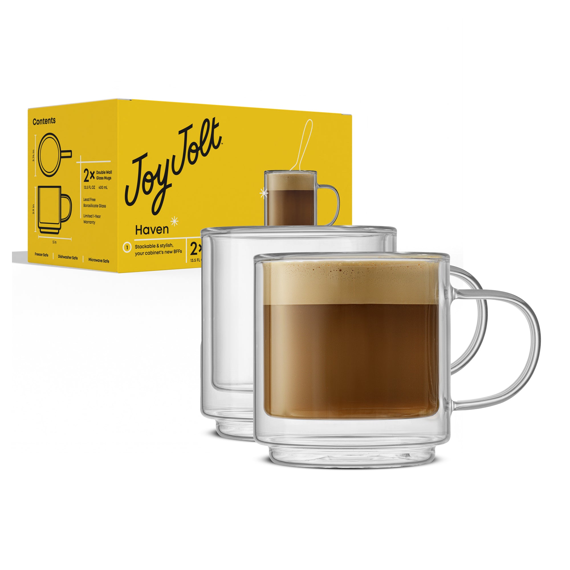 Haven Stackable Double Wall Glass Mugs