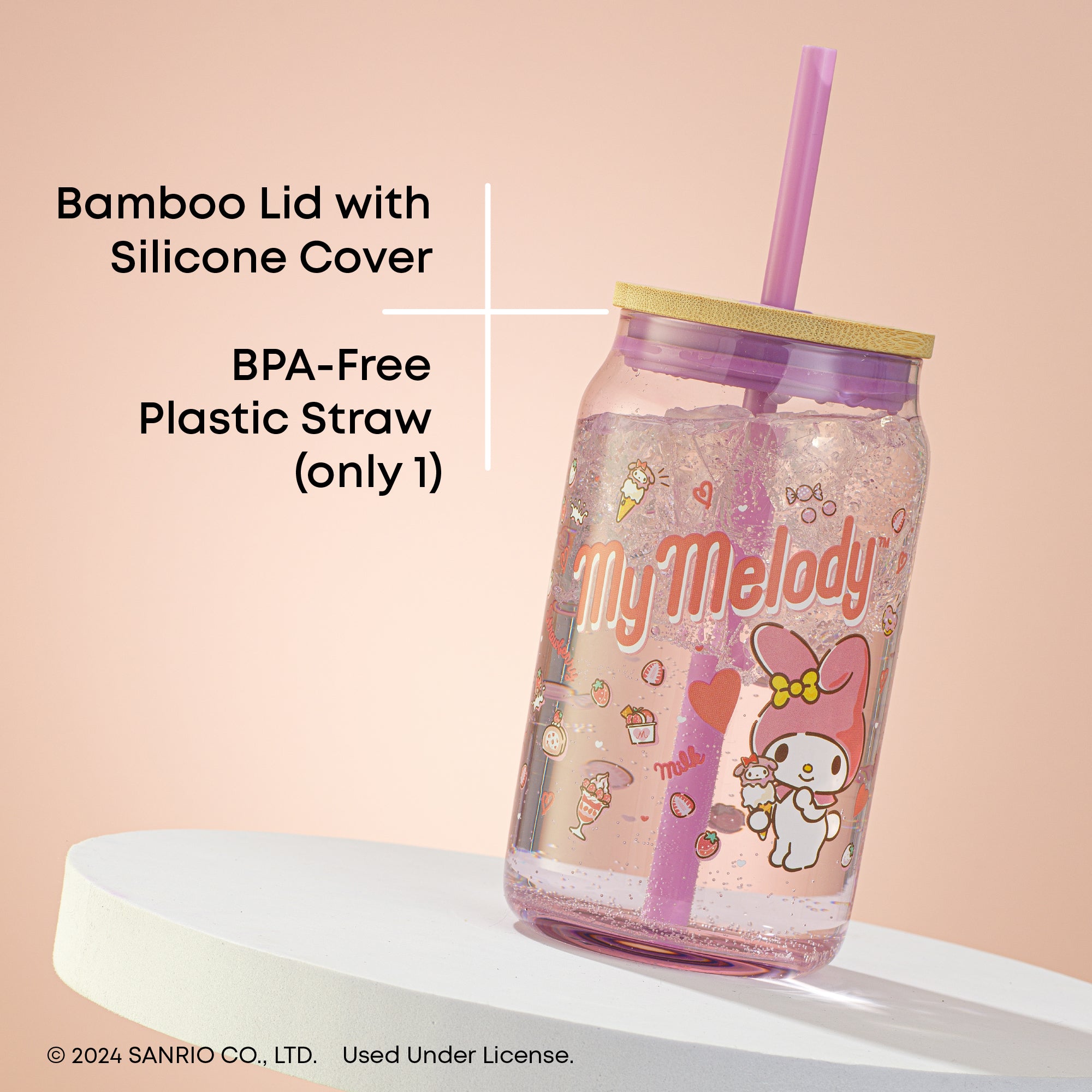 Hello Kitty® and Friends Favorite Flavor My Melody Glass Tumbler with Bamboo Lid and Straw