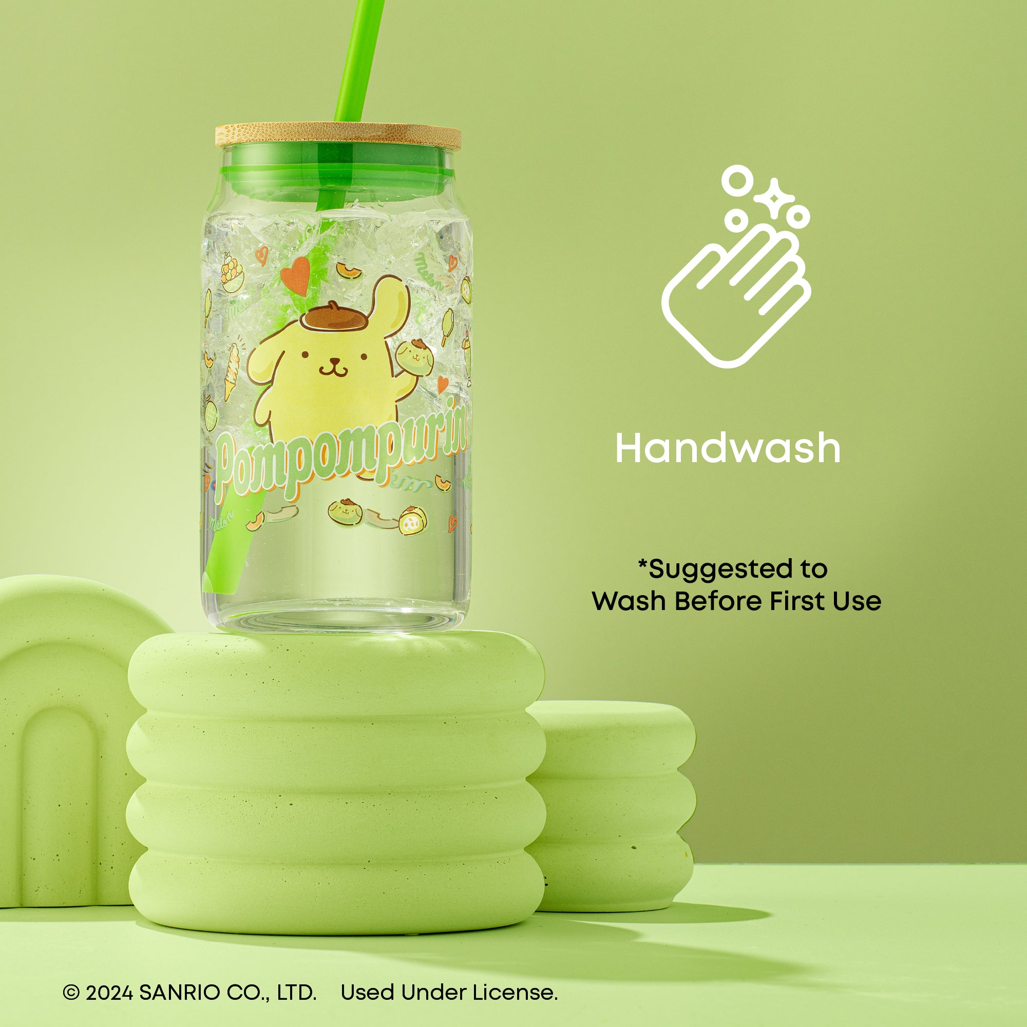 Hello Kitty® and Friends Favorite Flavor Pompompurin Glass Tumbler with Bamboo Lid and Straw