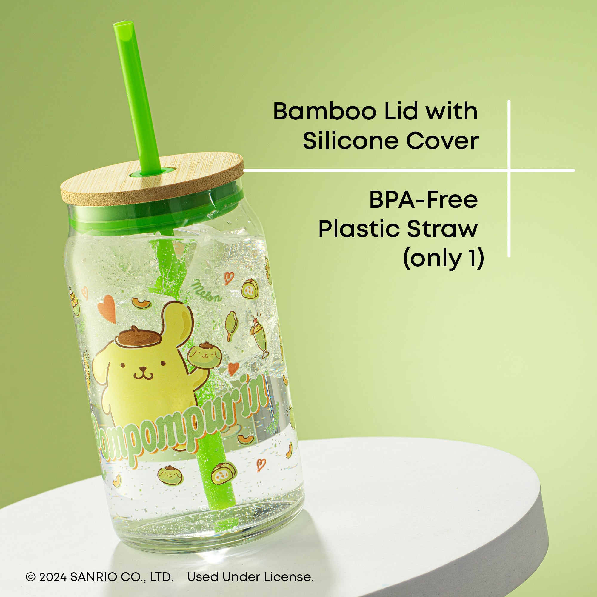 Hello Kitty® and Friends Favorite Flavor Pompompurin Glass Tumbler with Bamboo Lid and Straw