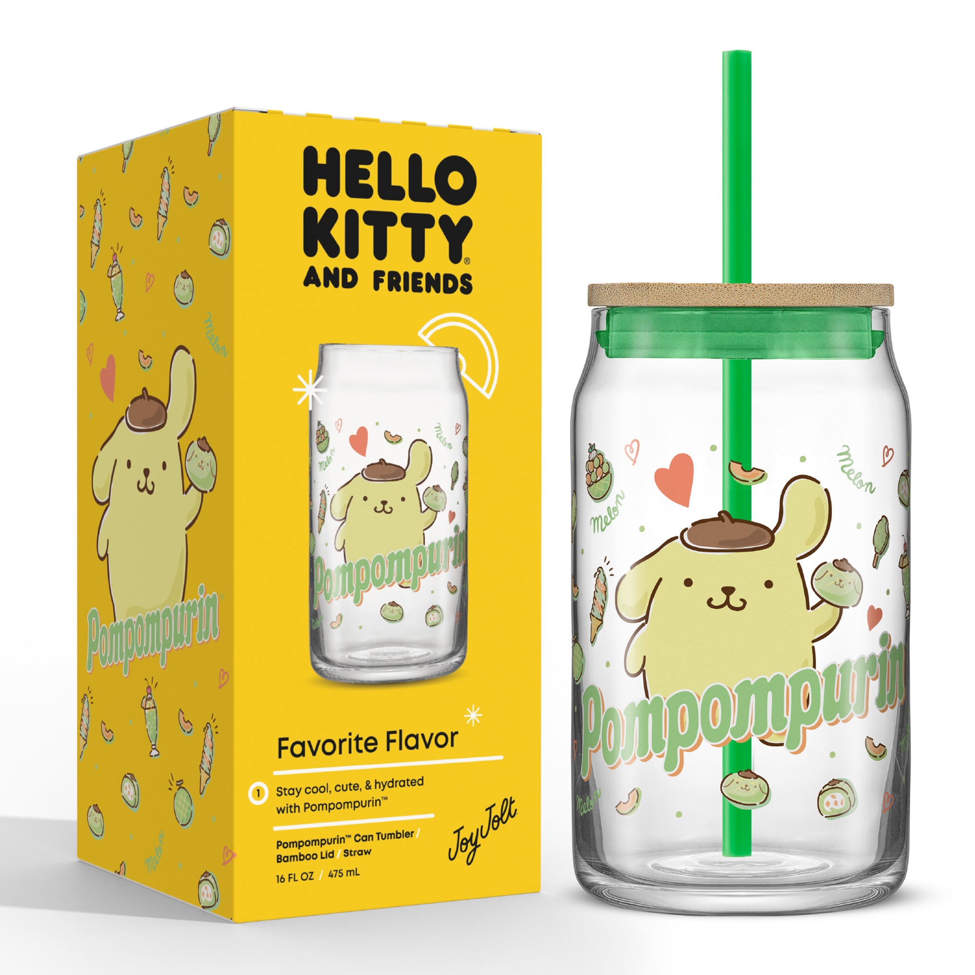 Hello Kitty® and Friends Favorite Flavor Pompompurin Glass Tumbler with Bamboo Lid and Straw