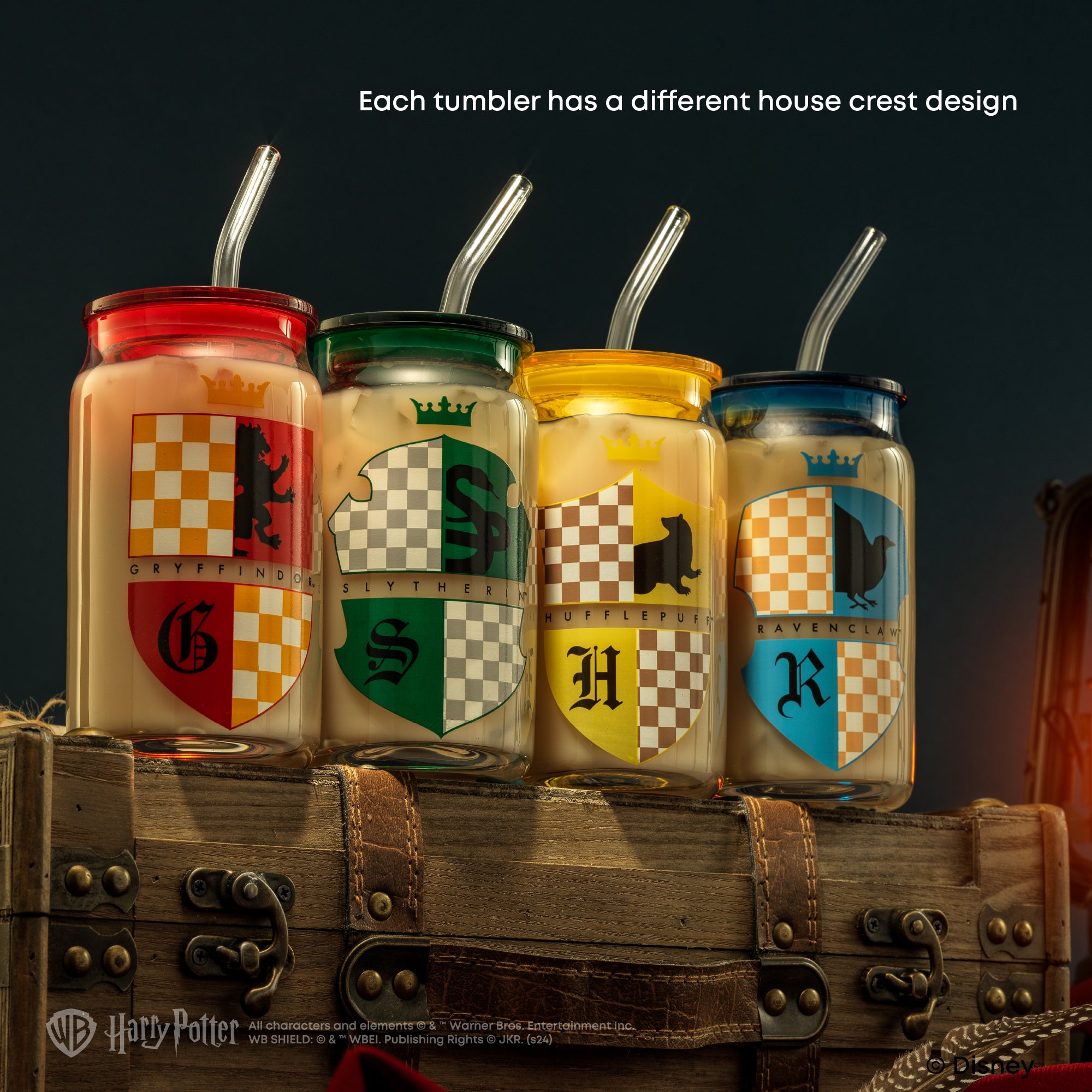 Harry Potter House Crests Tumbler Glasses with Lids