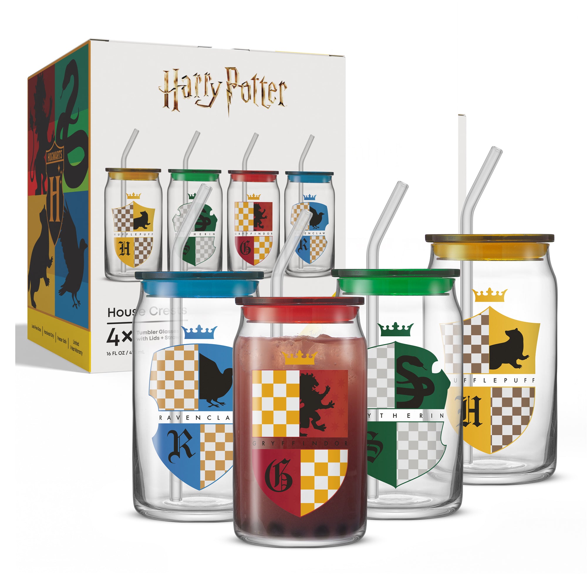 Harry Potter House Crests Tumbler Glasses with Lids