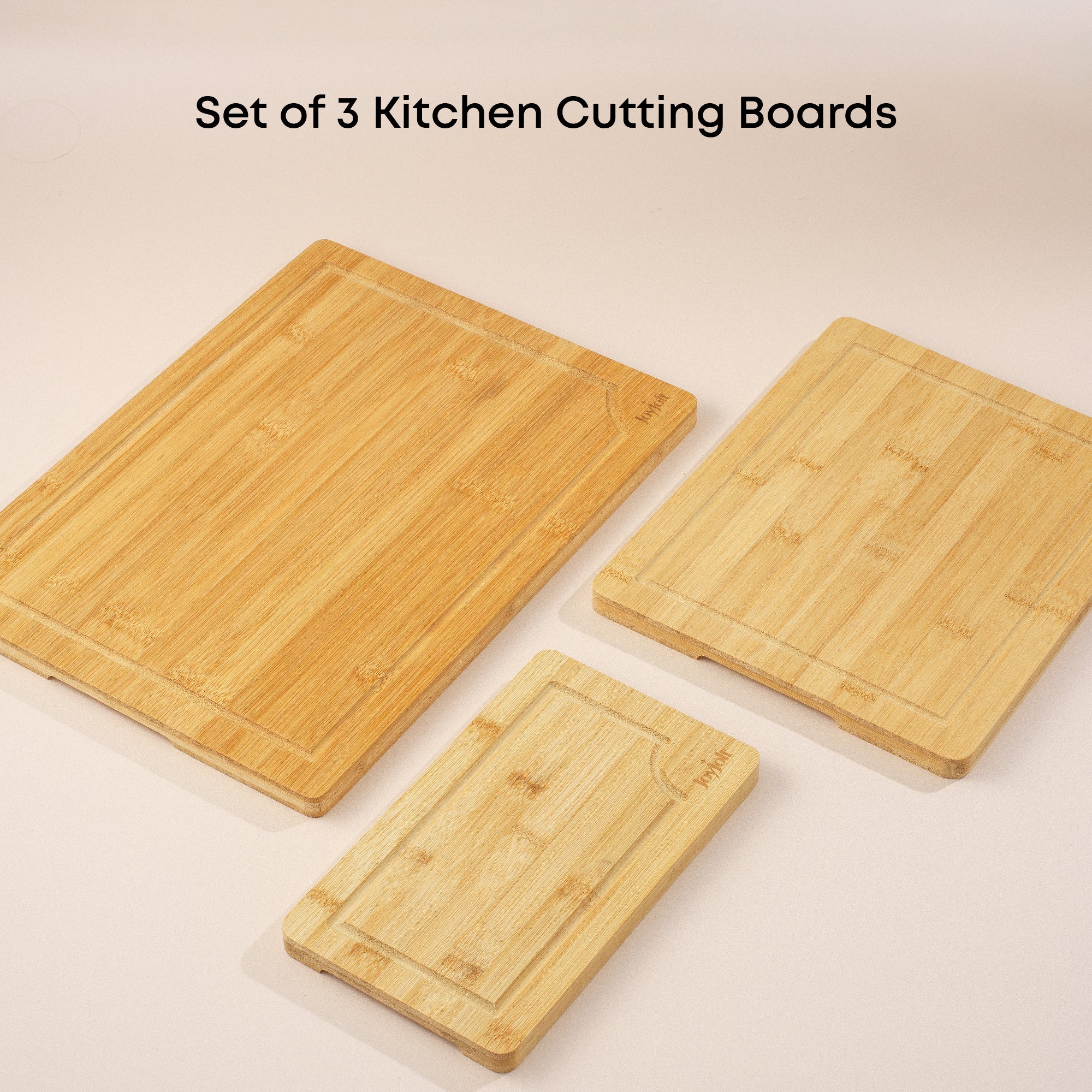 JoyJolt 3 Piece Bamboo Kitchen Cutting Board Set