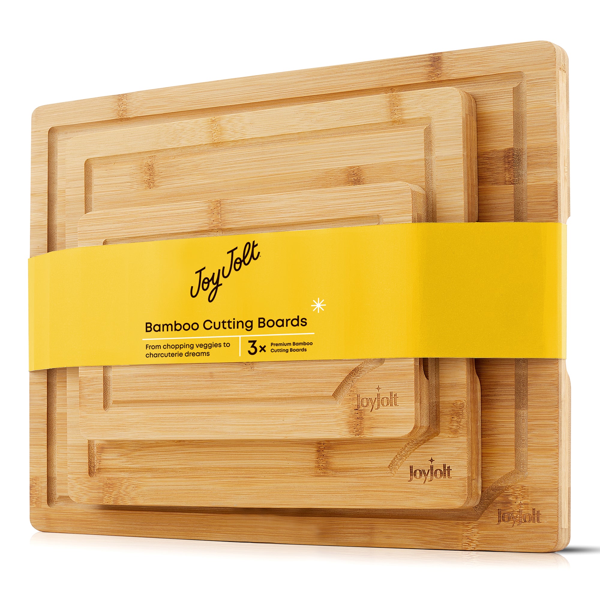 JoyJolt 3 Piece Bamboo Kitchen Cutting Board Set