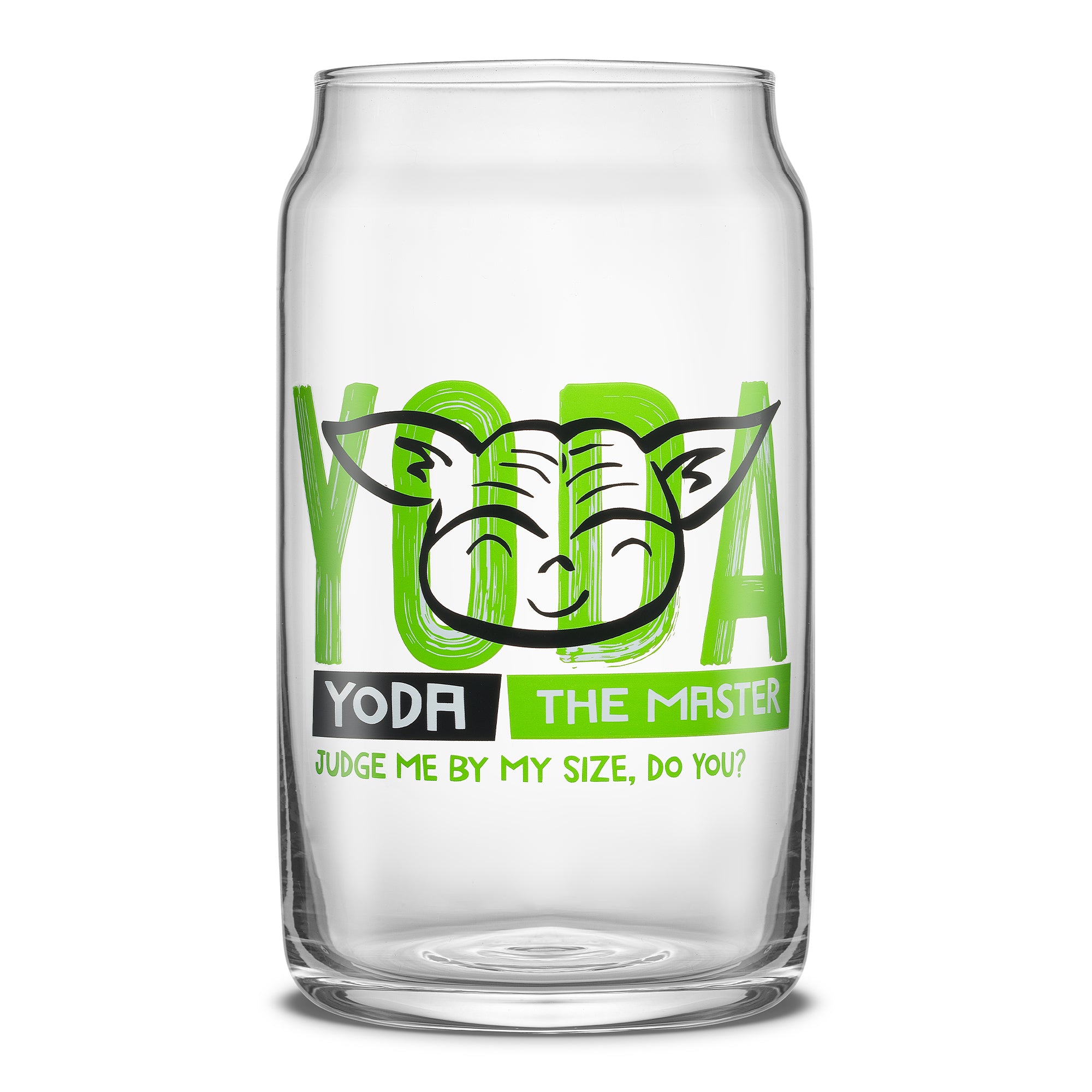 JoyJolt's Star Wars 'Now Playing' glass tumbler set, a must-have addition to any fan's drinkware collection. Featuring Yoda.